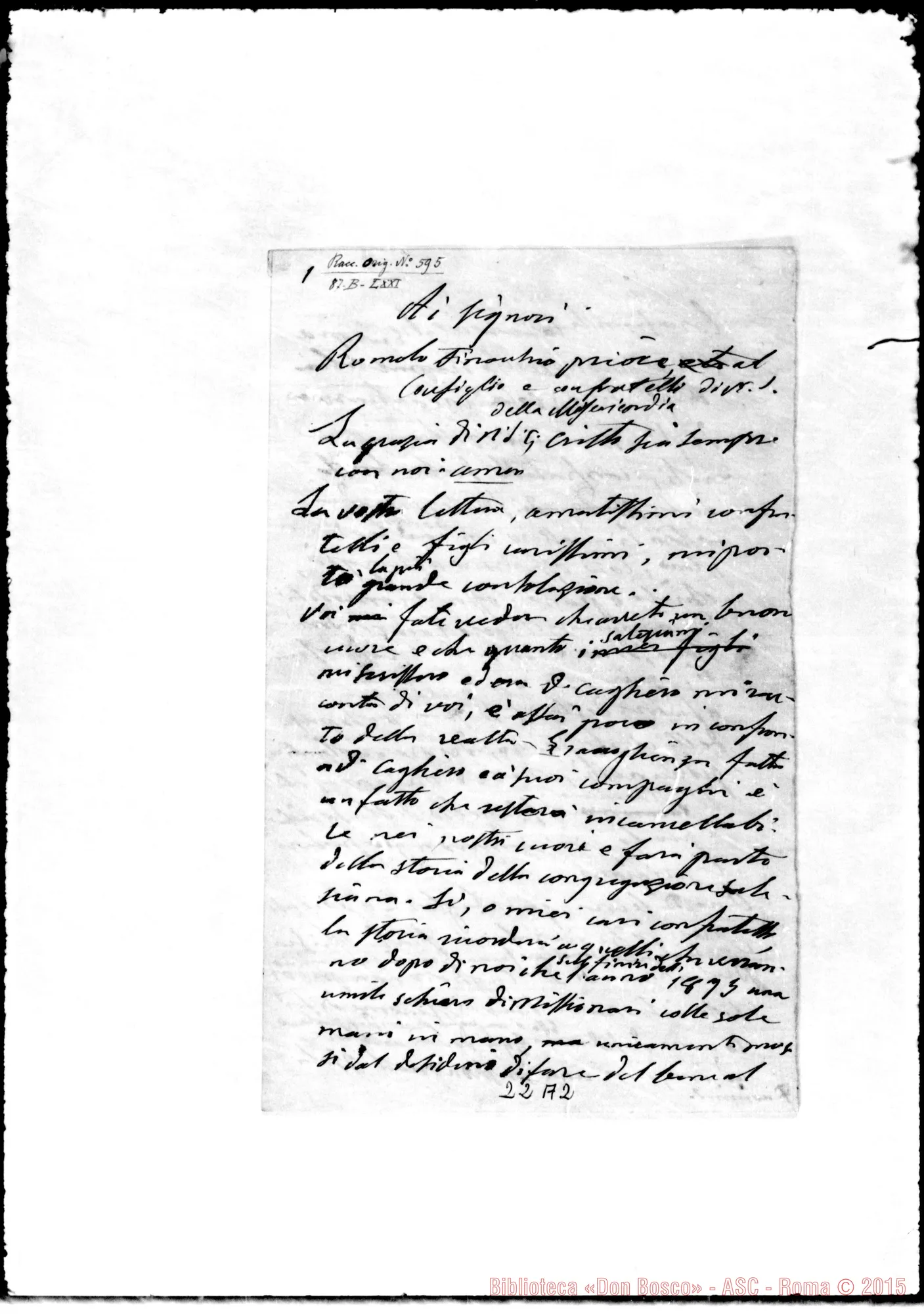 Fotogramma A 2 — Finocchio Romolo, Priore N.S. Misericordia A B. Aires
