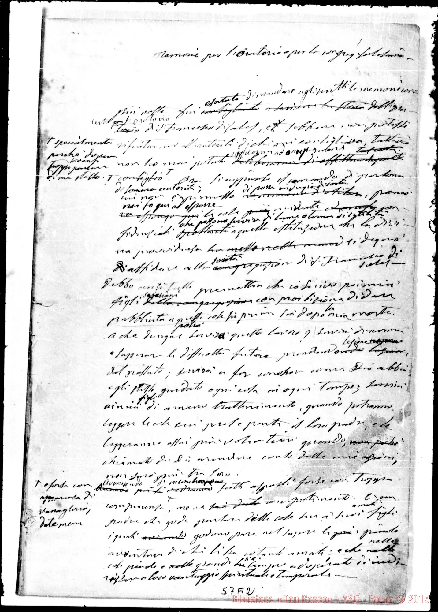Fotogramma A 2 — Memorie dell'Oratorio di S. Francesco di Sales. Esclusivamente pei Soci salesiani». Ms. autogr. Bosco