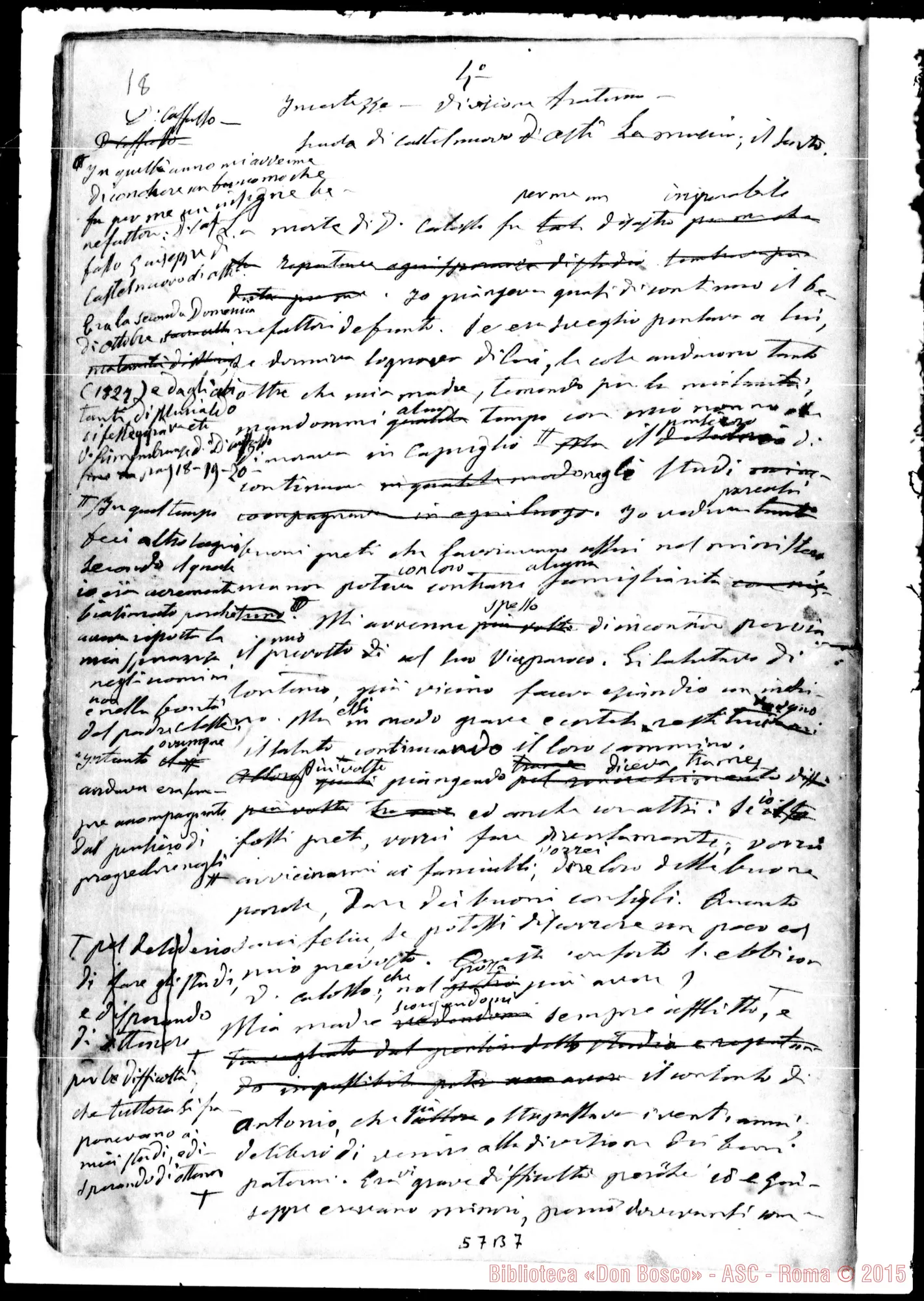 Fotogramma B 7 — Memorie dell'Oratorio di S. Francesco di Sales. Esclusivamente pei Soci salesiani». Ms. autogr. Bosco