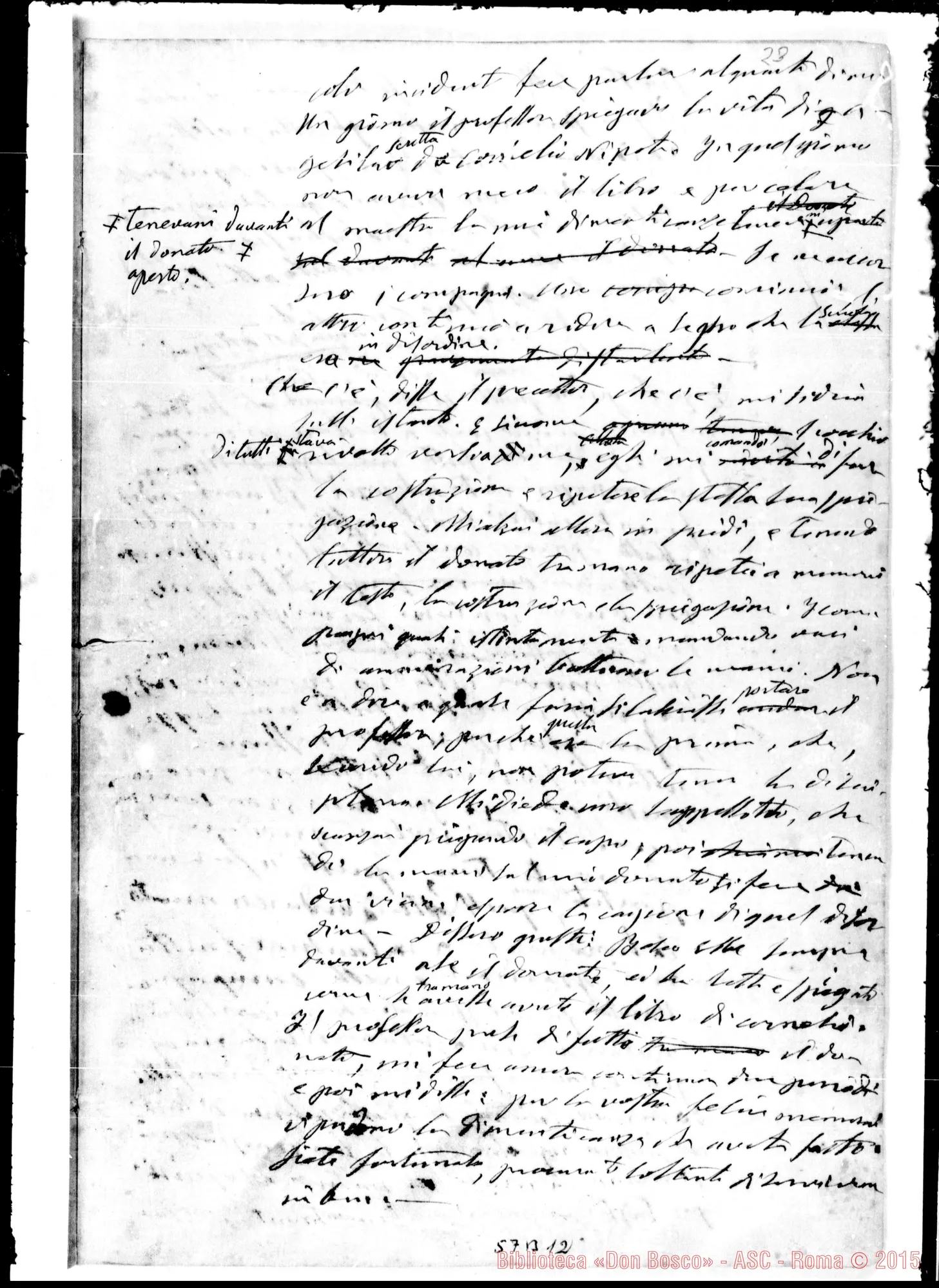 Fotogramma B 12 — Memorie dell'Oratorio di S. Francesco di Sales. Esclusivamente pei Soci salesiani». Ms. autogr. Bosco