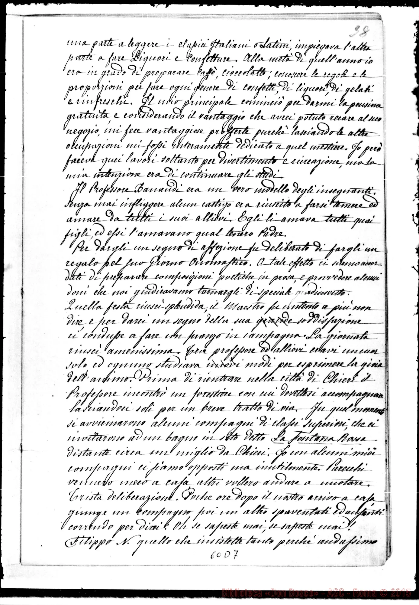 Fotogramma D 7 — Memorie dell'Oratorio di S. Francesco di Sales. Esclusivamente per i Soci Salesiani. Ms. autogr. di D. Berto con correzioni e molte aggiunte autogr. di D. Bosco