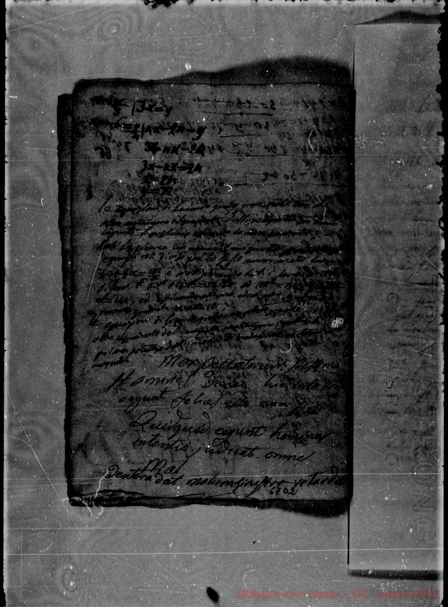 Fotogramma D 2 — Quaderni di Matematica, Filosofia, Poesia, etc.: «Delle equazioni…»