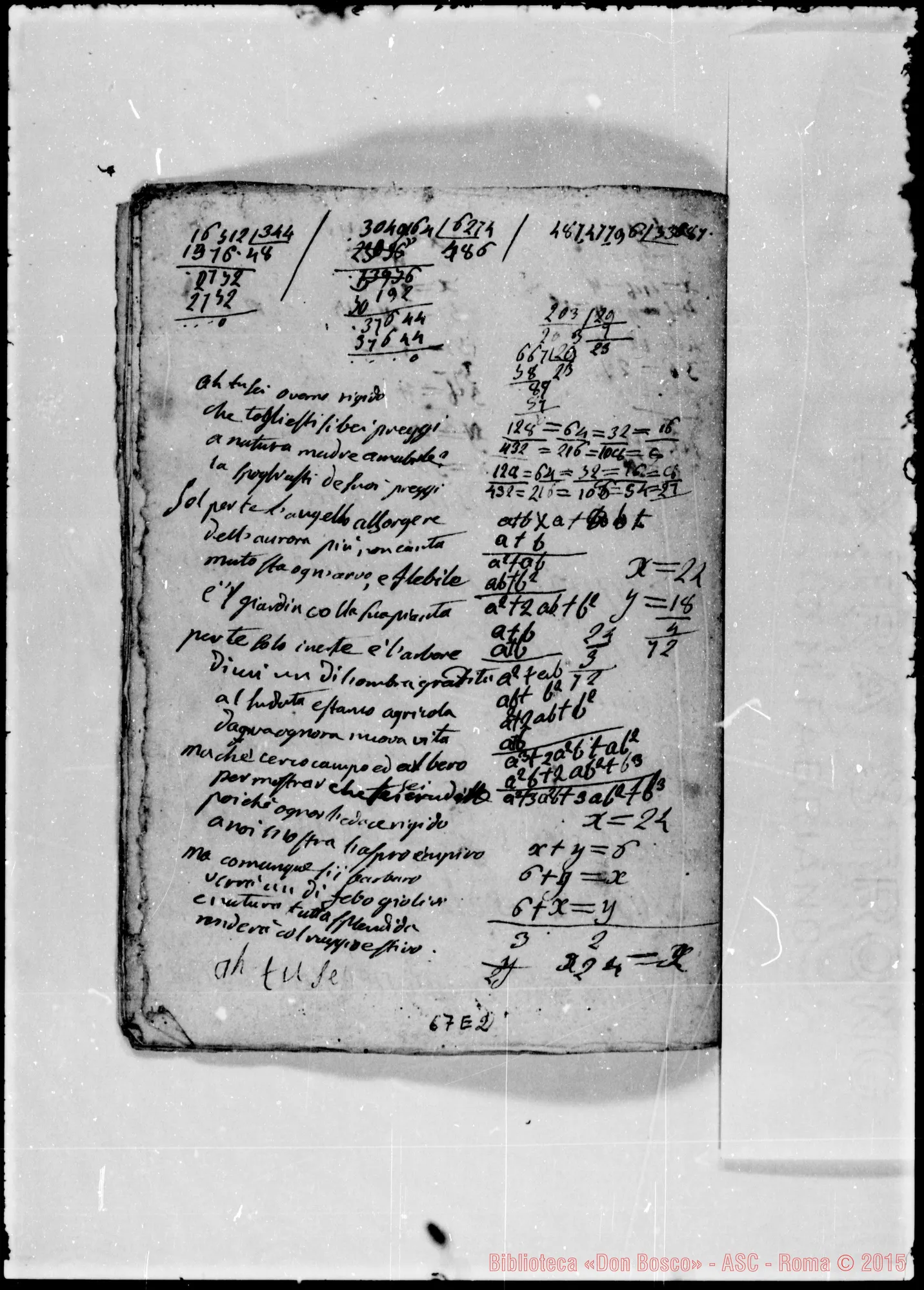 Fotogramma E 2 — Quaderni di Matematica, Filosofia, Poesia, etc.: «Delle equazioni…»