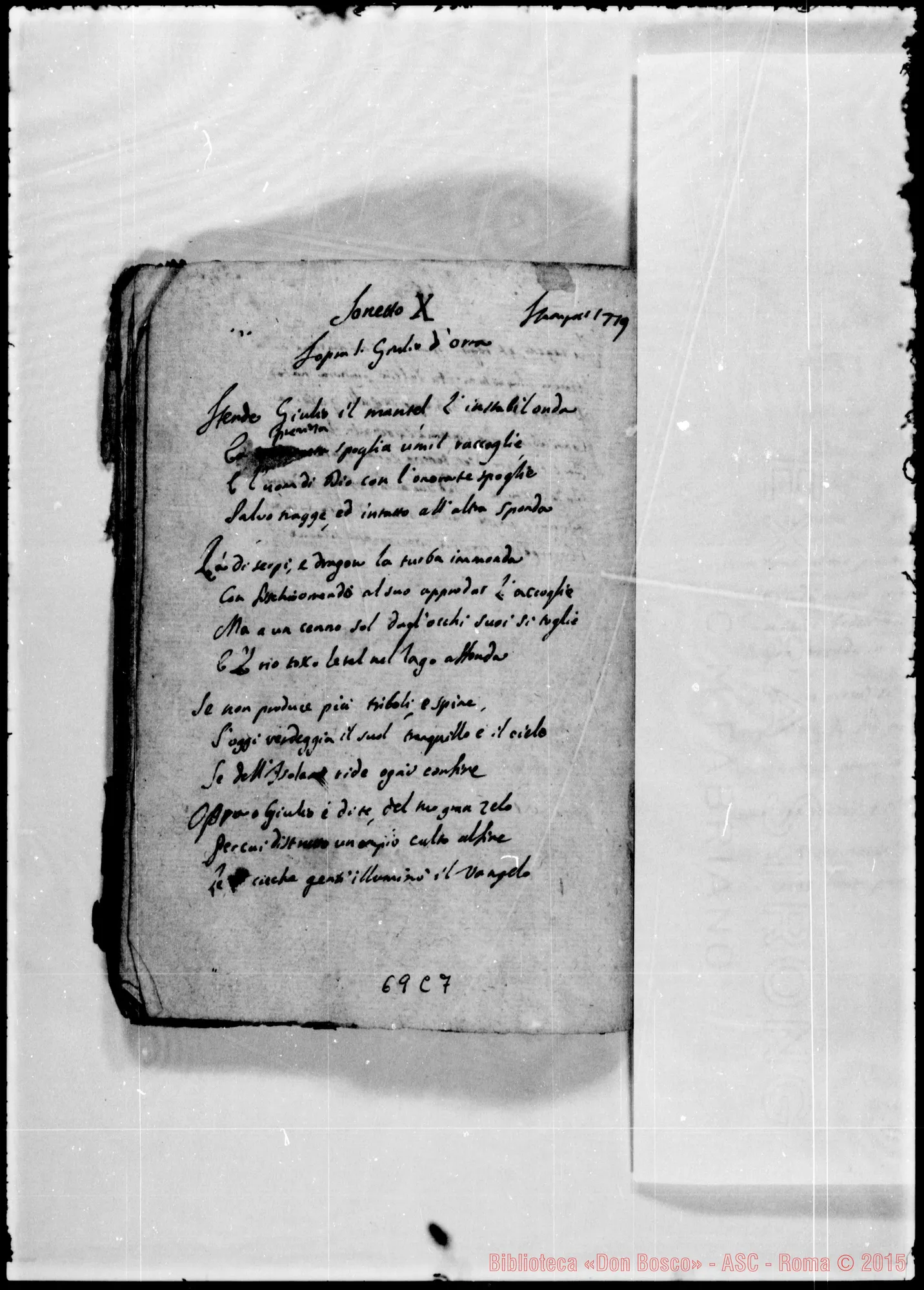Fotogramma C 7 — «Sonetti III…» Sonetti ed altre composizioni poetiche