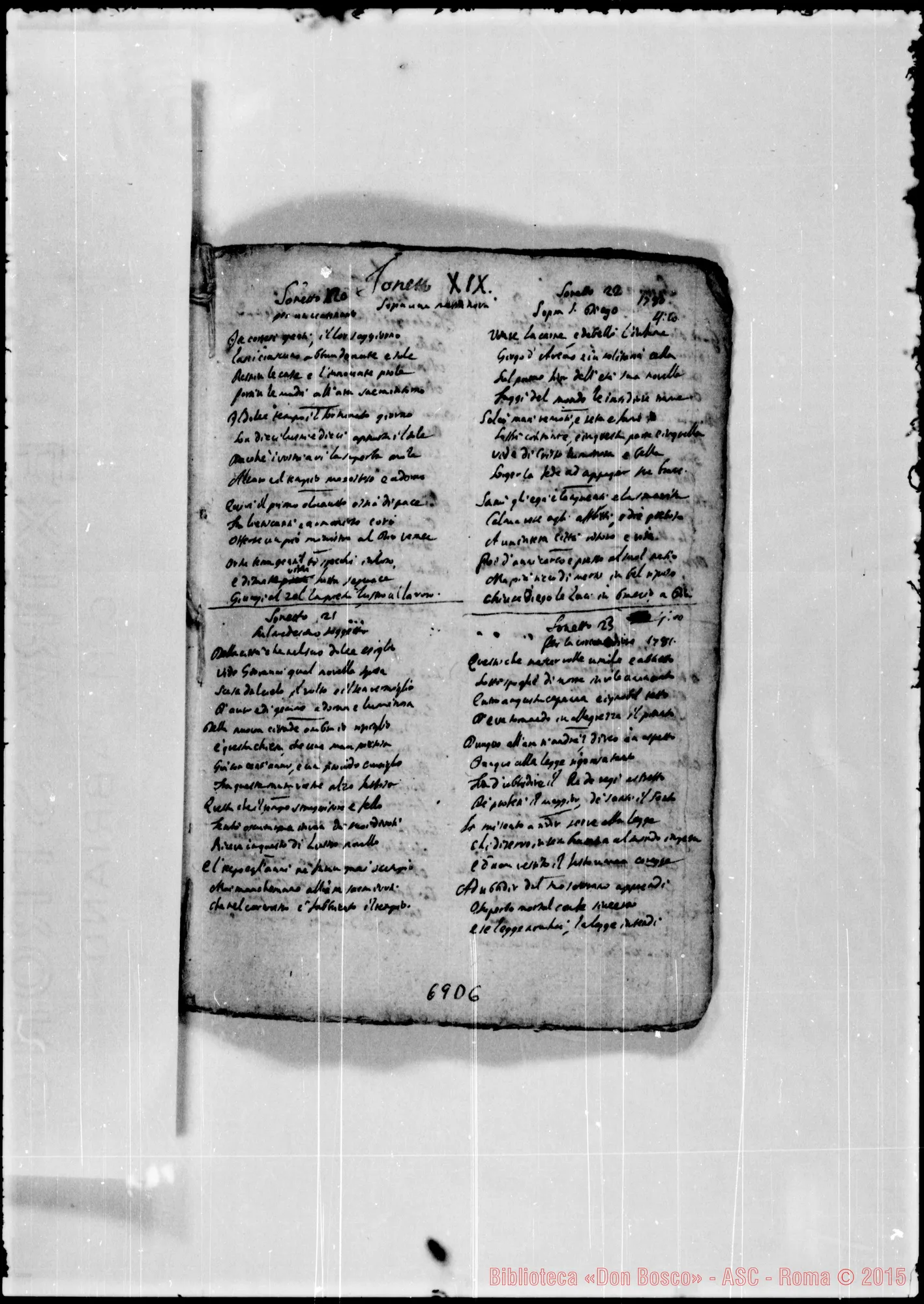 Fotogramma D 6 — «Sonetti III…» Sonetti ed altre composizioni poetiche