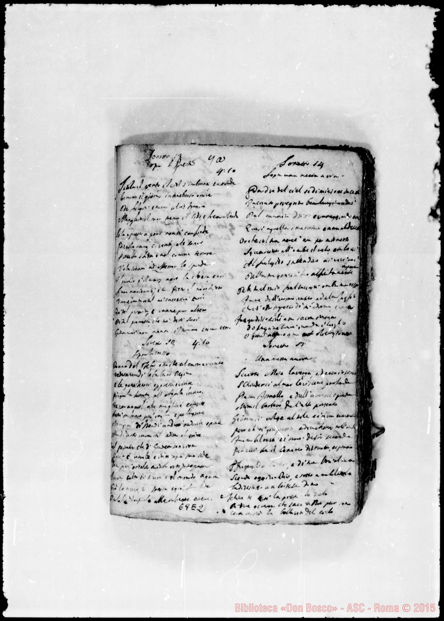 Fotogramma E 2 — «Sonetti III…» Sonetti ed altre composizioni poetiche