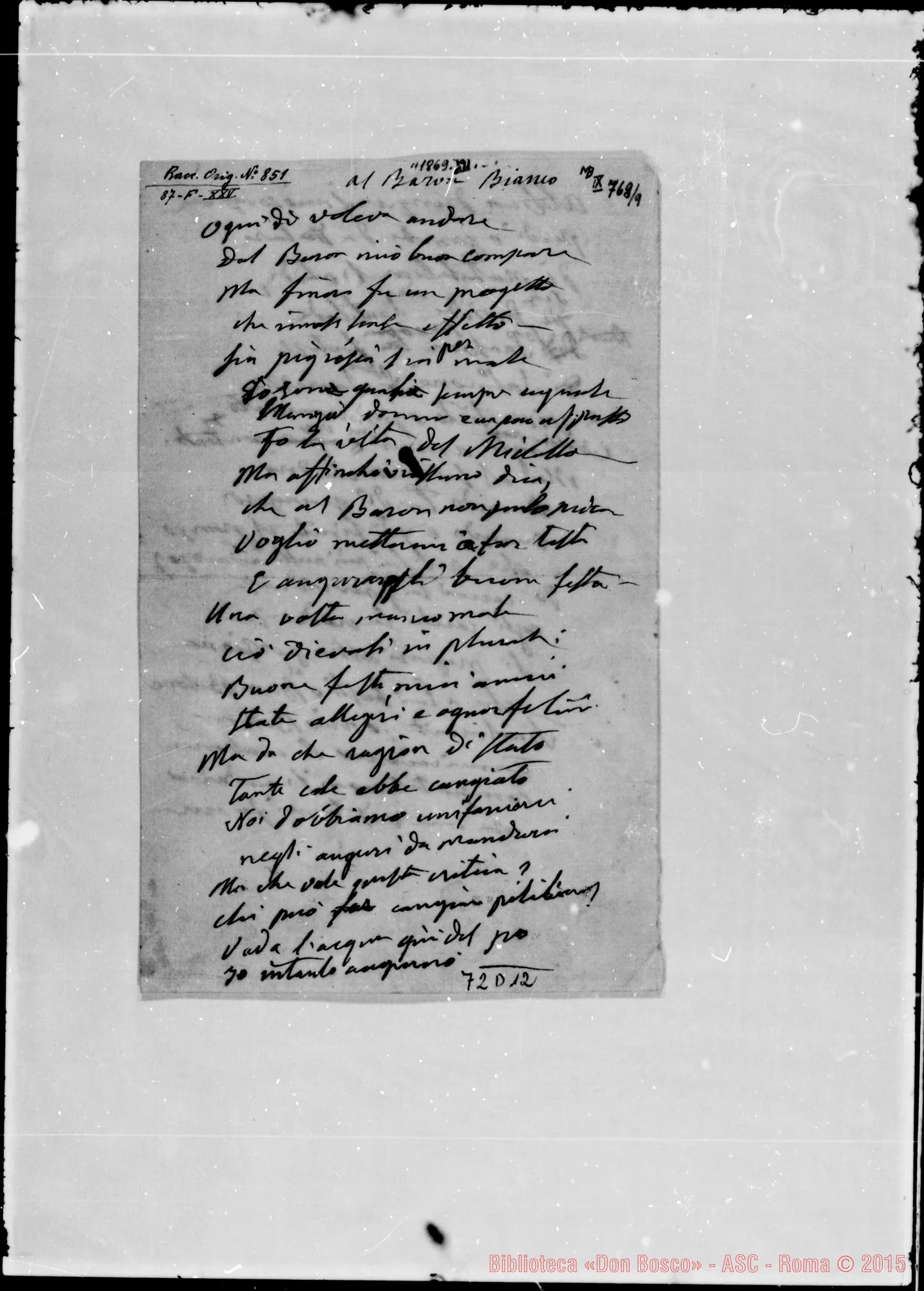 Fotogramma D 12 — «Ogni di volevo andare…» 1869