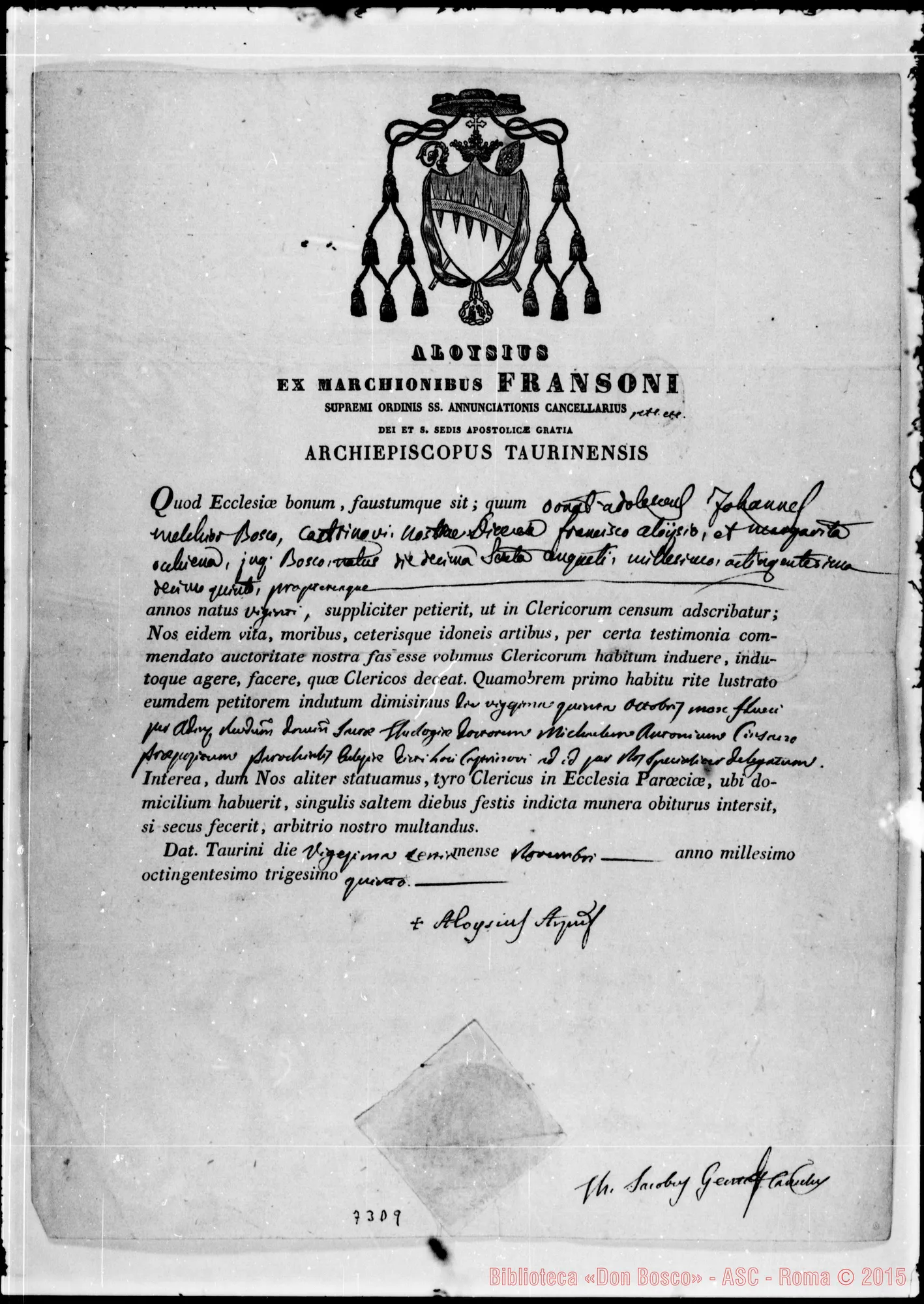 Fotogramma D 9 — Attestato Vestizione Clericale