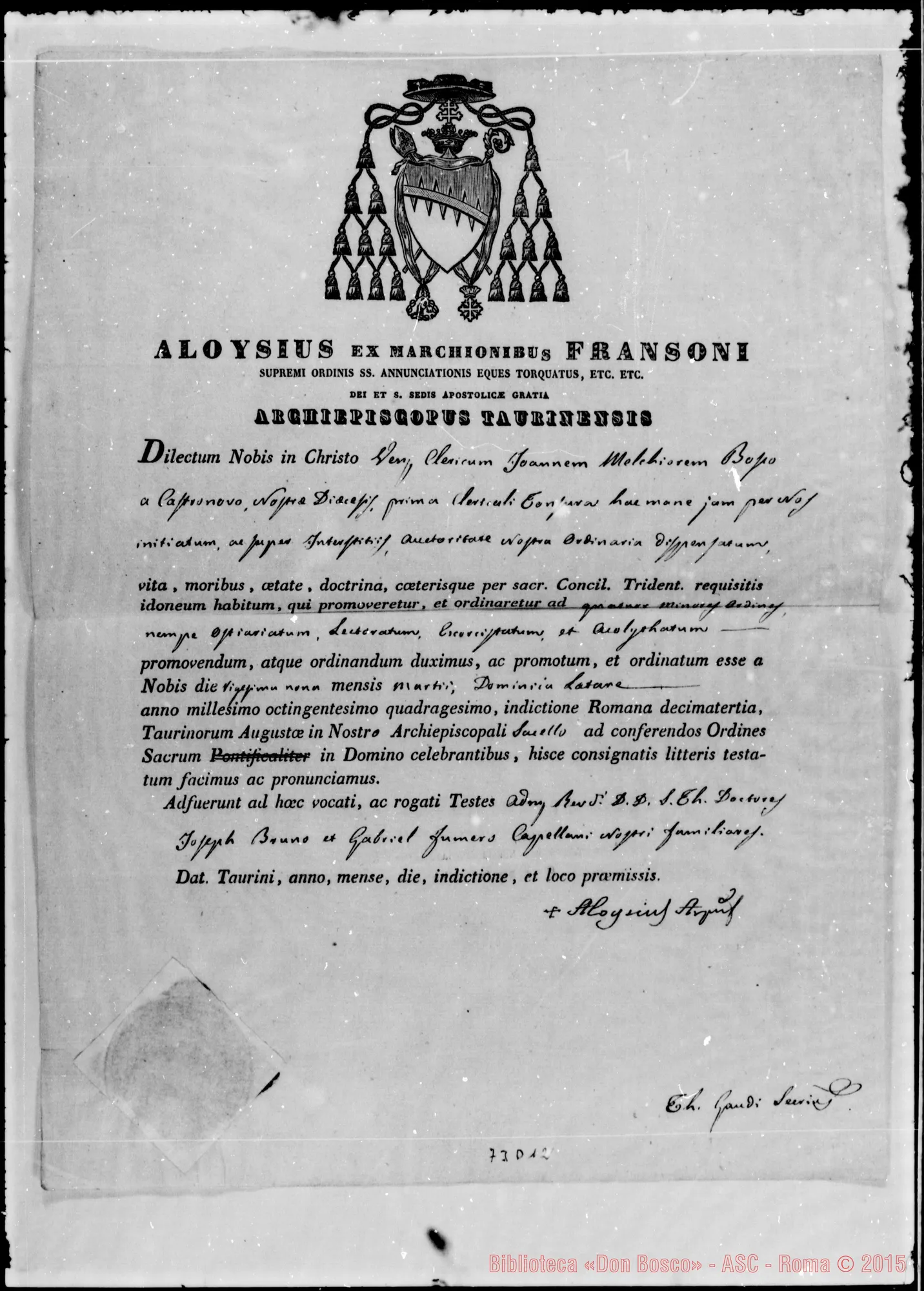 Fotogramma D 12 — Attestato degli Ordini Minori