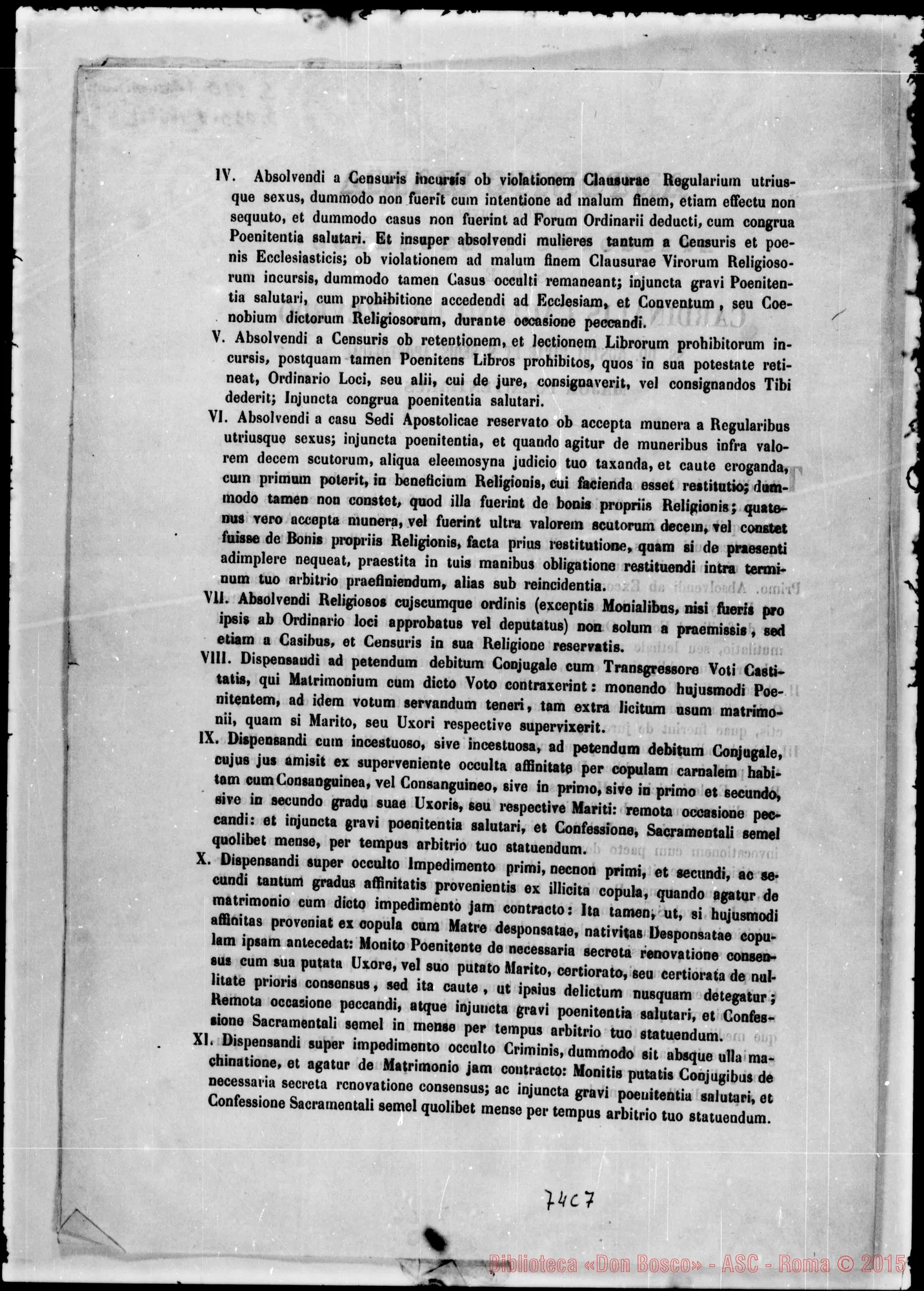 Fotogramma C 7 — Patenti di confessione concesse dalla S. Penitenzieria di Roma
