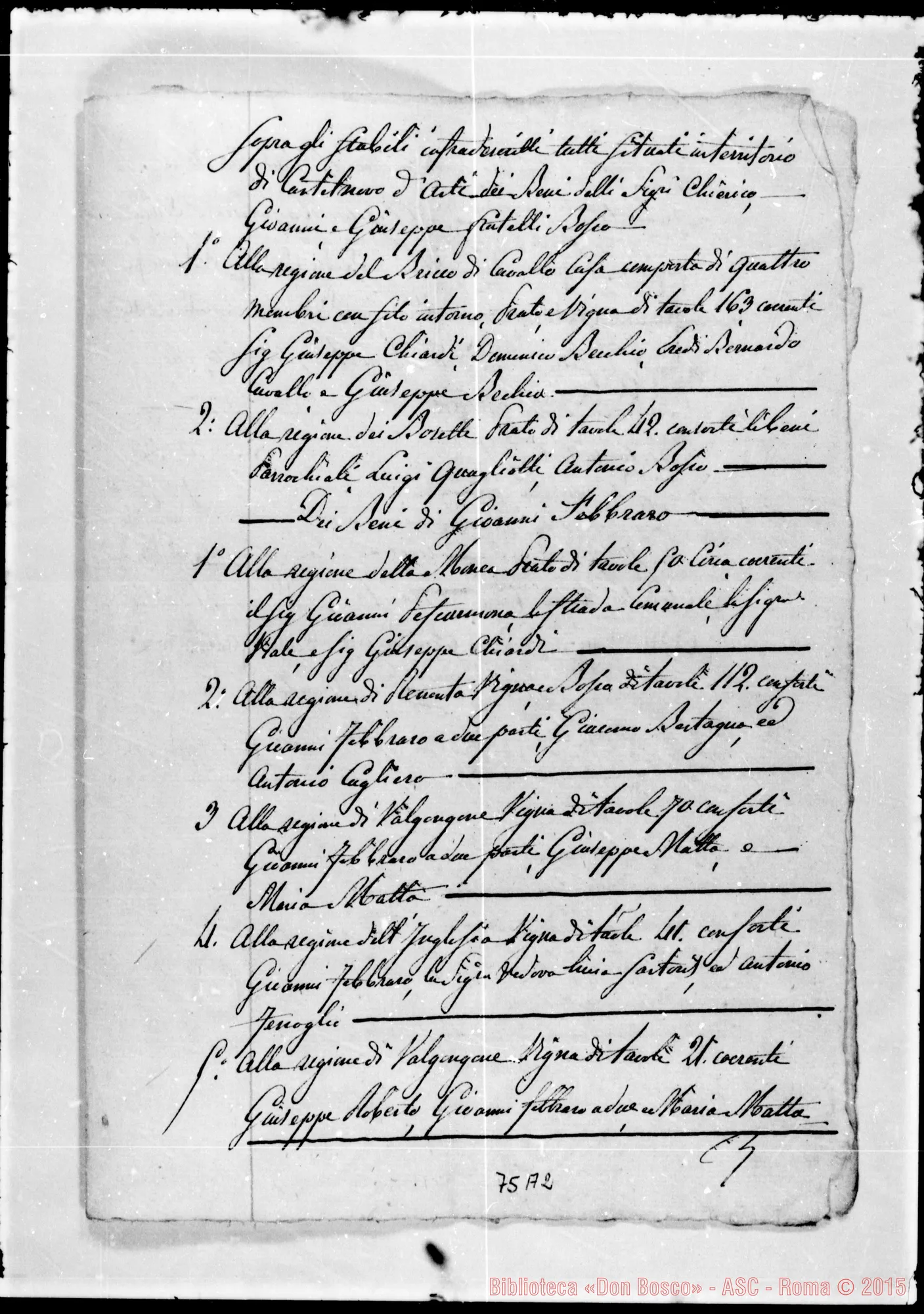 Fotogramma A 2 — Tribunale di Prefettura d’Asti sopra li beni di Bosco Giuseppe
