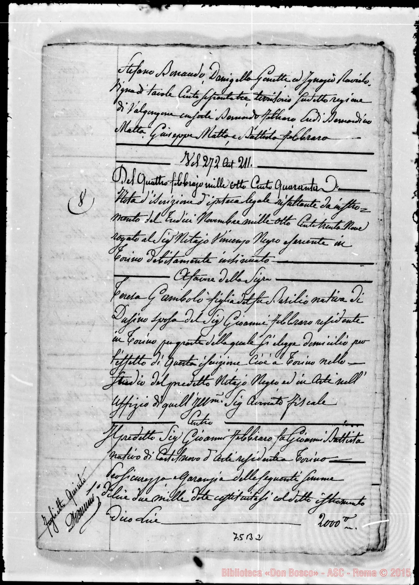 Fotogramma B 2 — Tribunale di Prefettura d’Asti sopra li beni di Febbraro Gioanni