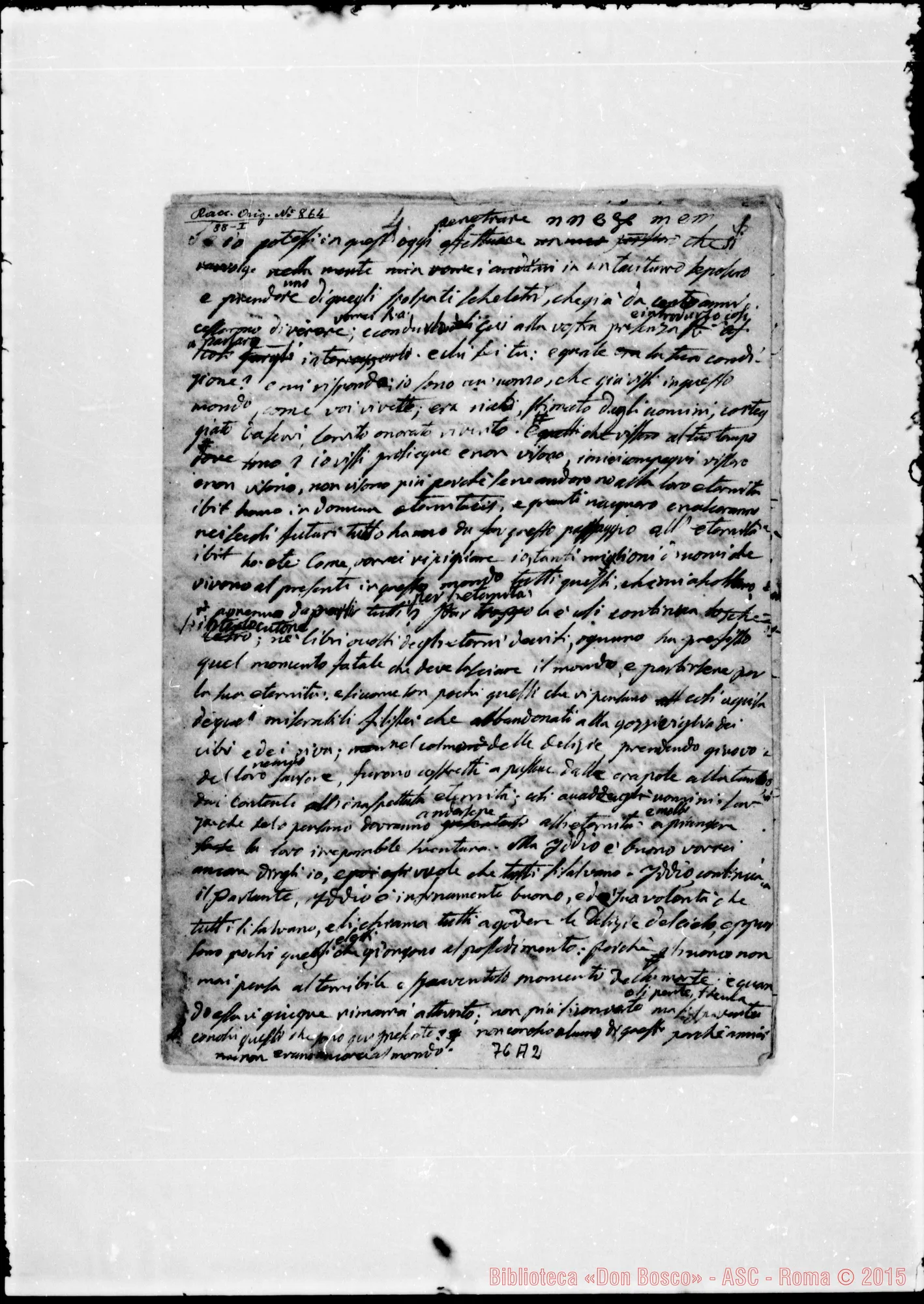 Fotogramma A 2 — «La morte. Meditazione». Minuta E copia ms. Bosco, 13-1-1842