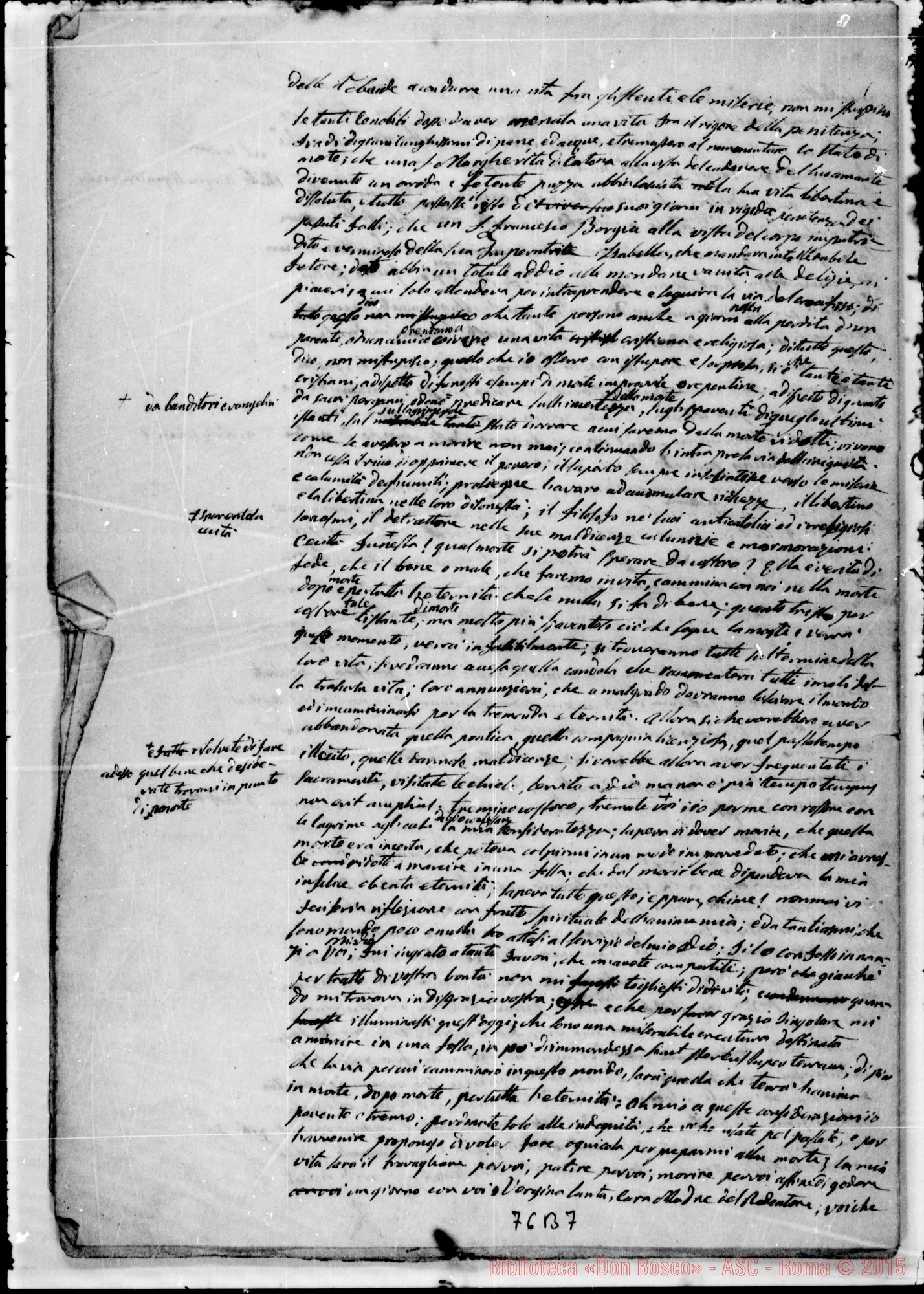 Fotogramma B 7 — «La morte. Meditazione». Minuta E copia ms. Bosco, 13-1-1842