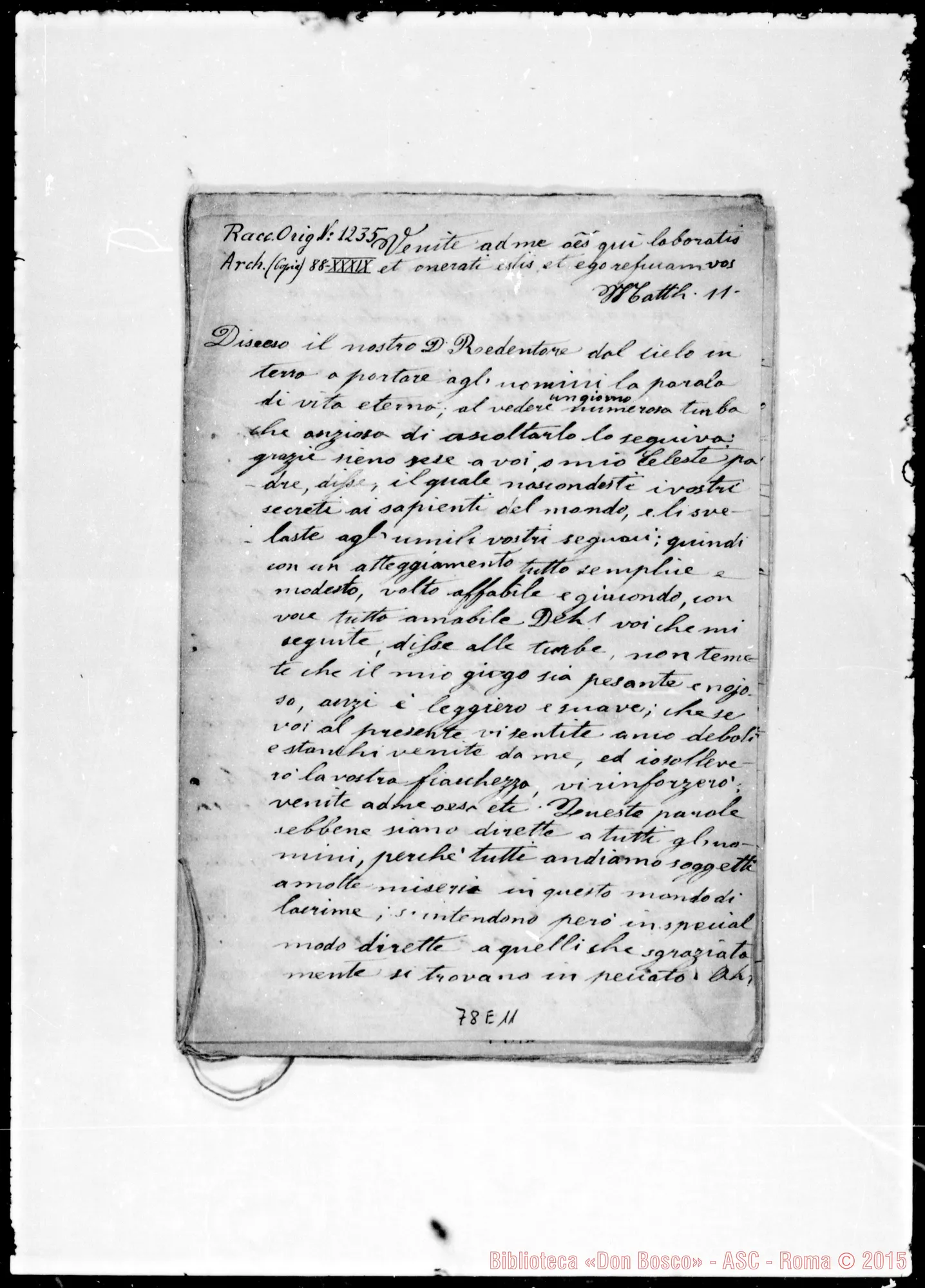 Fotogramma E 11 — «Introduzione ai santi esercizi spirituali». Ms., 30-11-1843