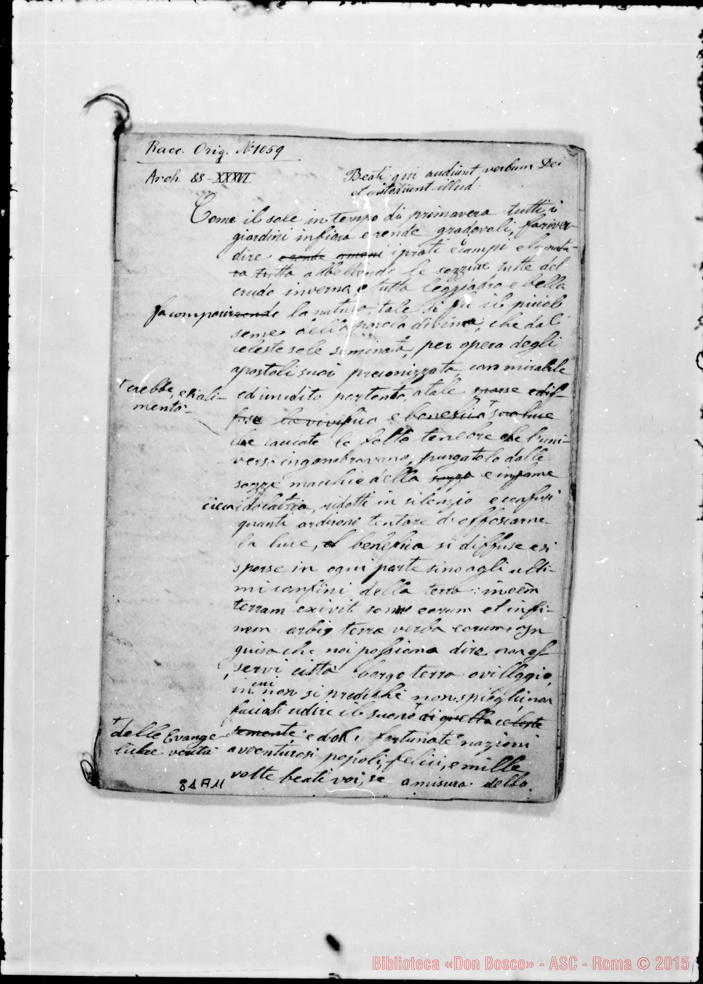 Fotogramma A 11 — «Beati qui audiunt verbum Dei…» Ms. Aggiunte Ms. Bosco