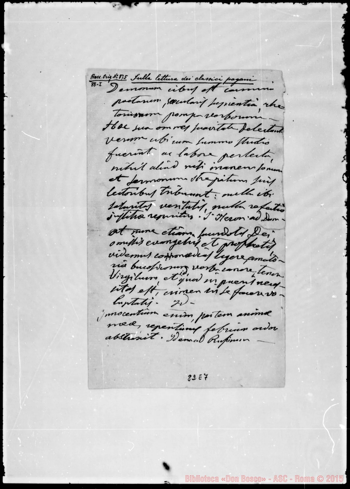 Fotogramma E 7 — Ai Salesiani: sulla lettura dei classici pagani. Ms. Bosco