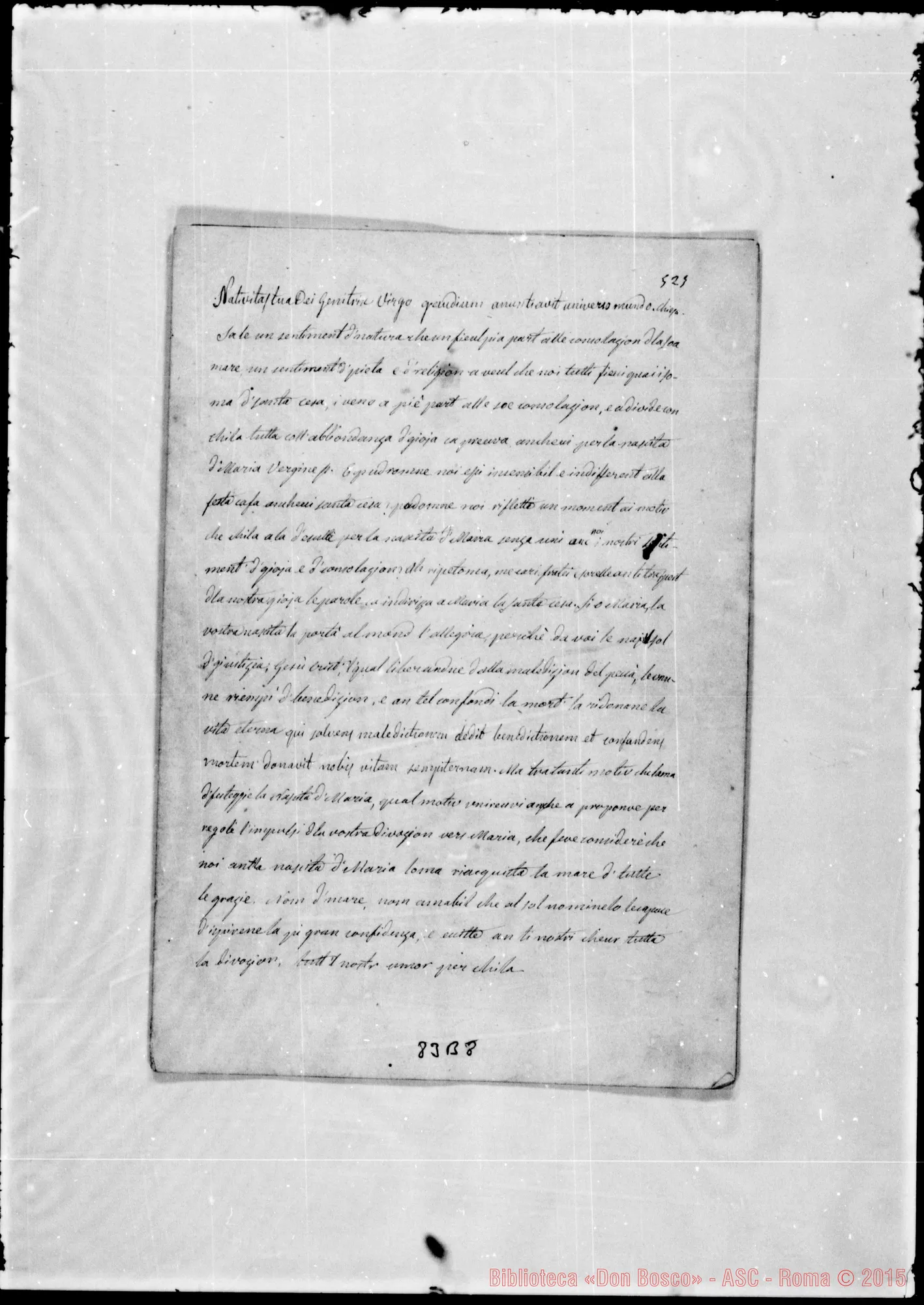 Fotogramma B 8 — «Discorso per la Natività di M. Santissima». Ms.