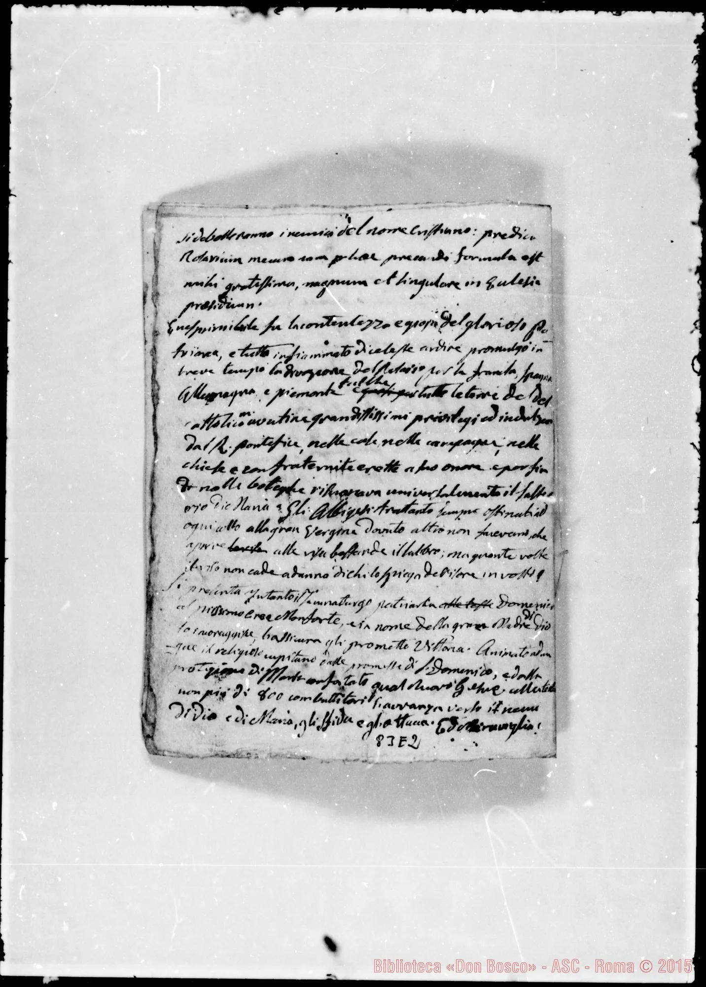 Fotogramma E 2 — «Panegirico sulla Madonna del Rosario». Ms. Bosco