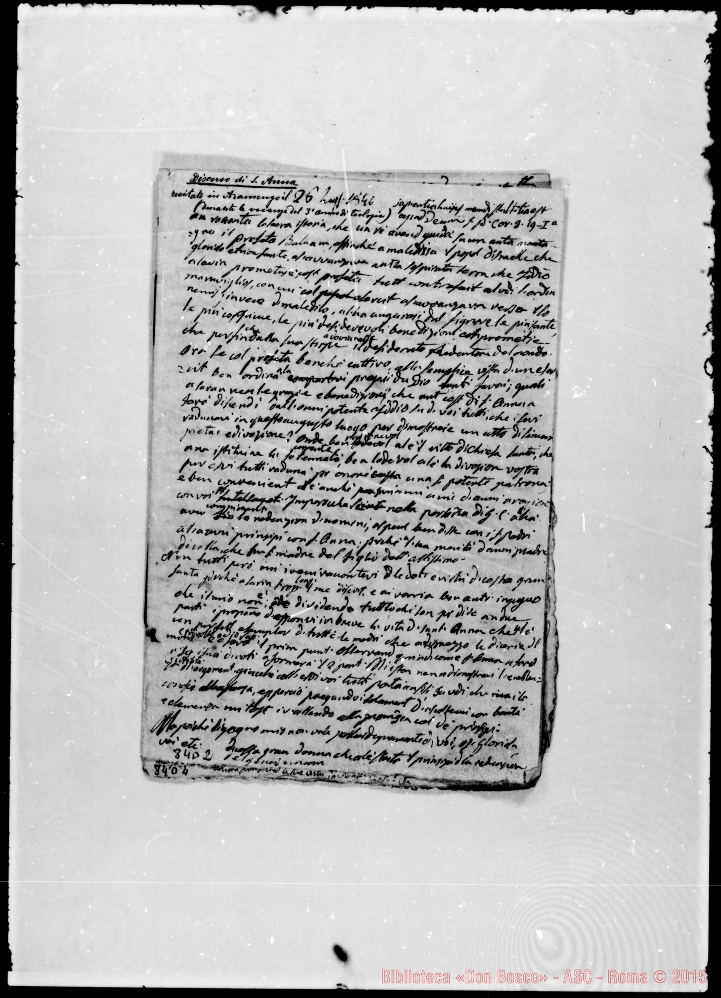 Fotogramma D 2 — «Discorso di Santa Anna in Aramengo». Ms. Bosco, 26-7-1840