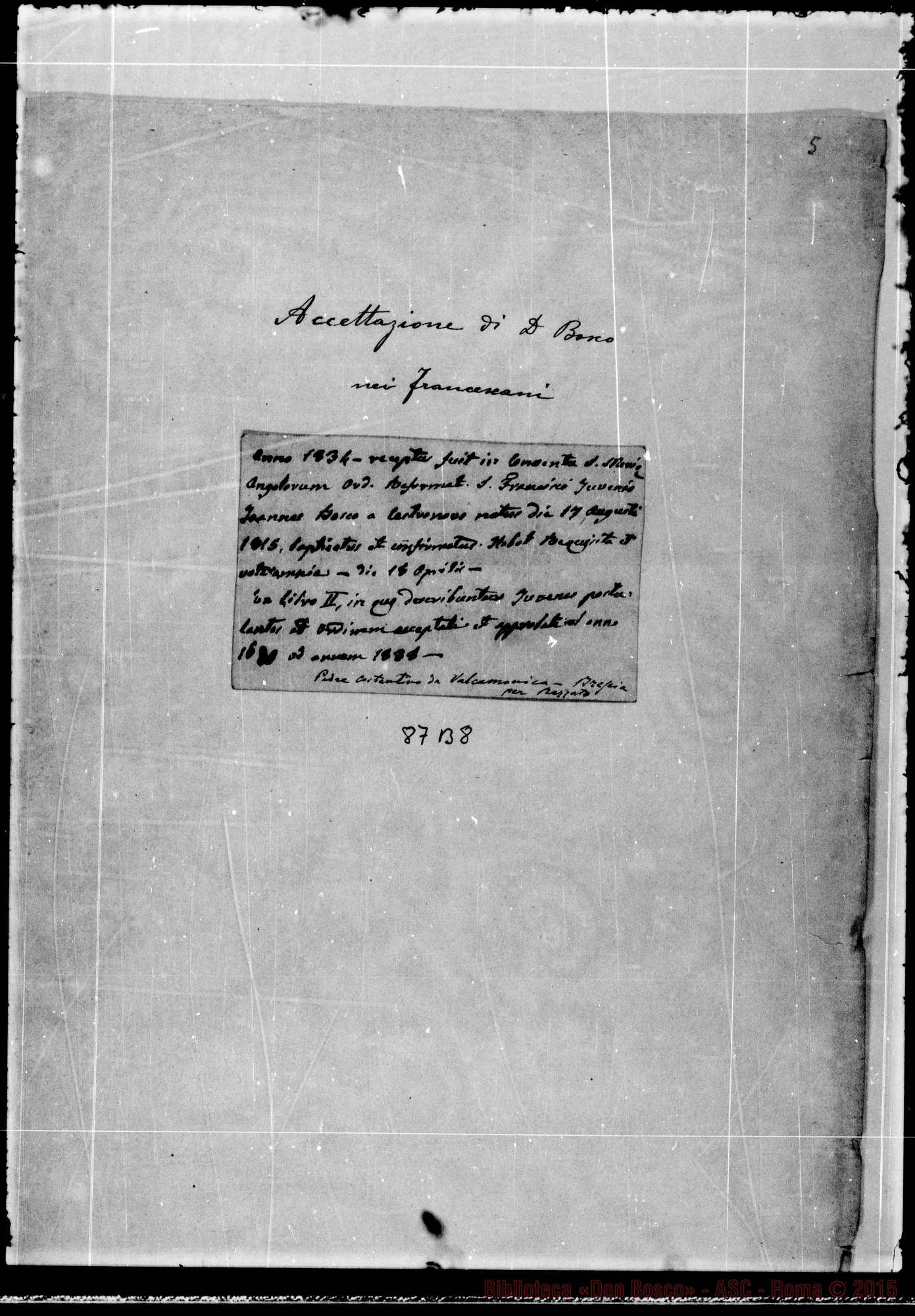 Fotogramma B 8 — Accettazione di Don Bosco tra i Francescani. (ASC 112)