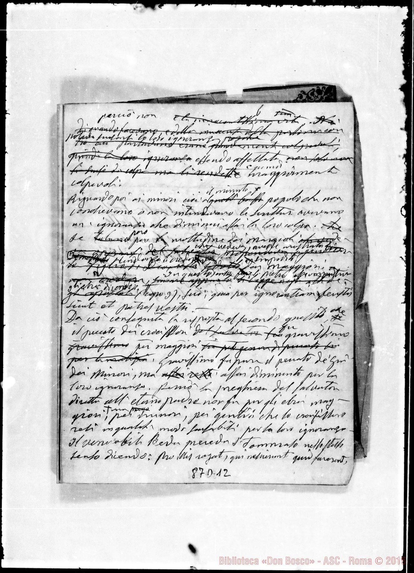 Fotogramma D 12 — Discorso di D. Bosco nella adunanza del Venerdì Santo 1876. Ms. Bosco