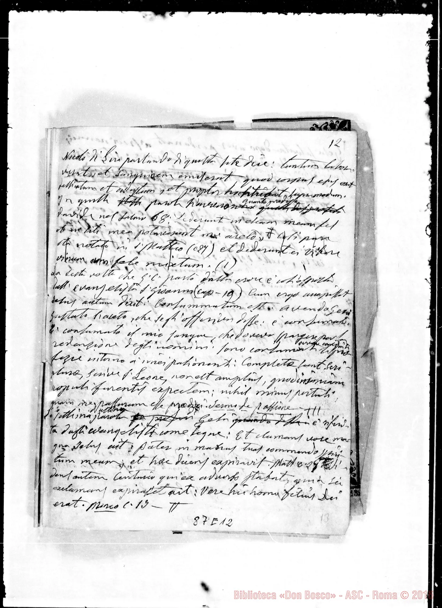 Fotogramma E 12 — Discorso di D. Bosco nella adunanza del Venerdì Santo 1876. Ms. Bosco