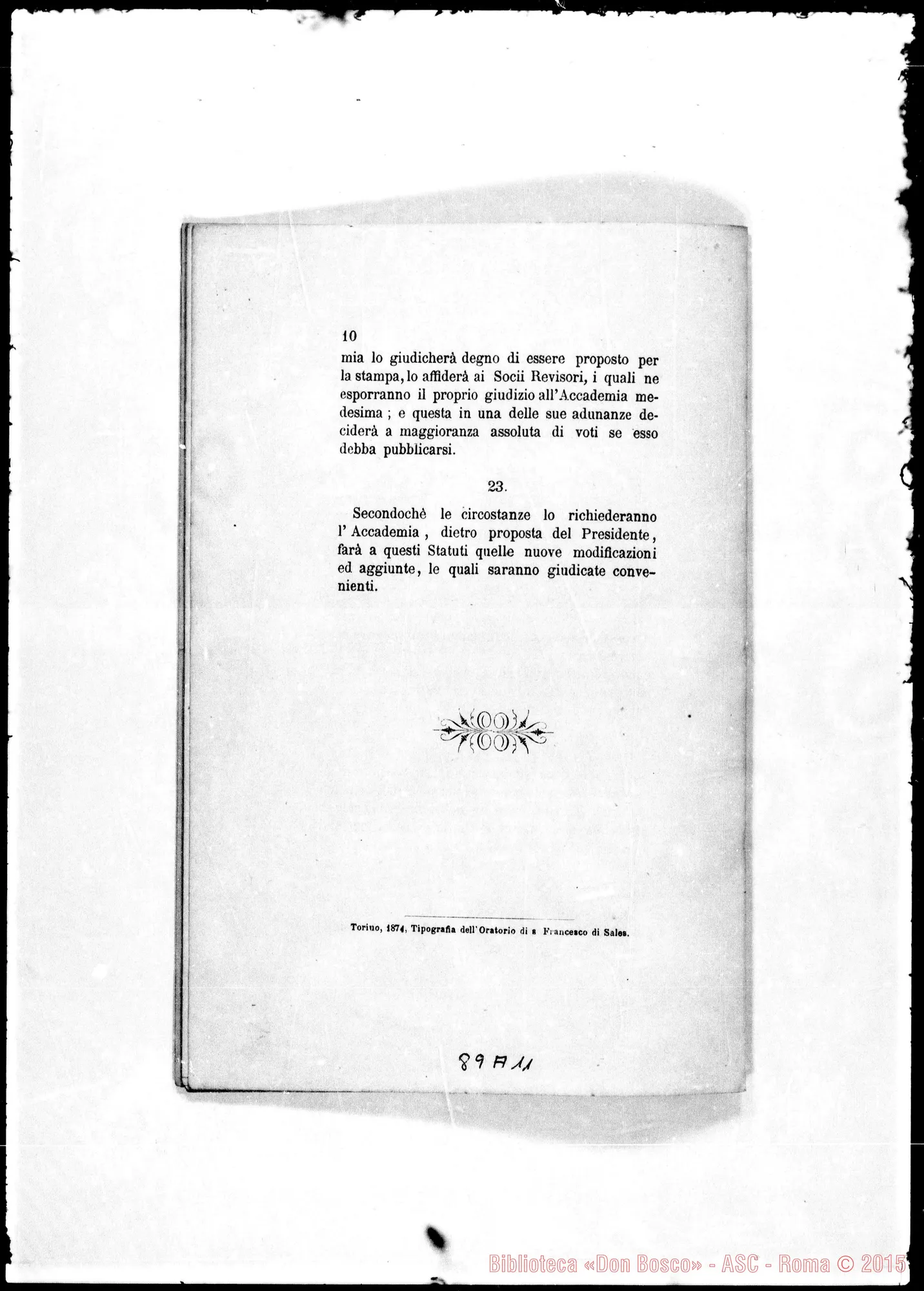 Fotogramma A 11 — Statuti dell’Accademia Storia Ecclesiastica. Stampato (ASC 112)