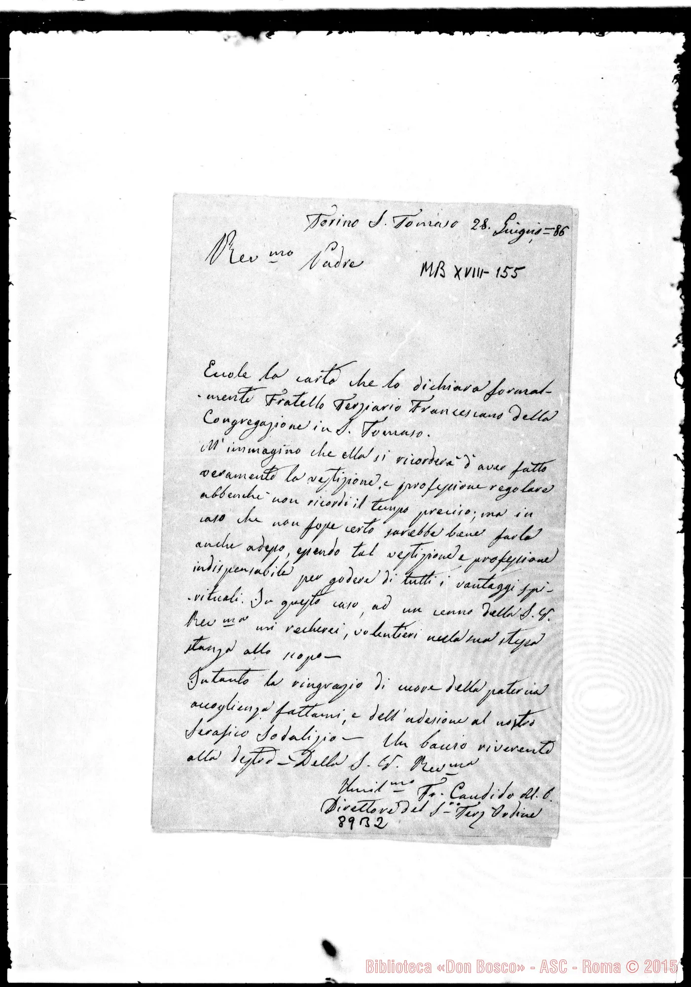Fotogramma B 2 — Aggregazione al Terz’Ordine di S. Francesco: Diploma E lettera (ASC 000112)