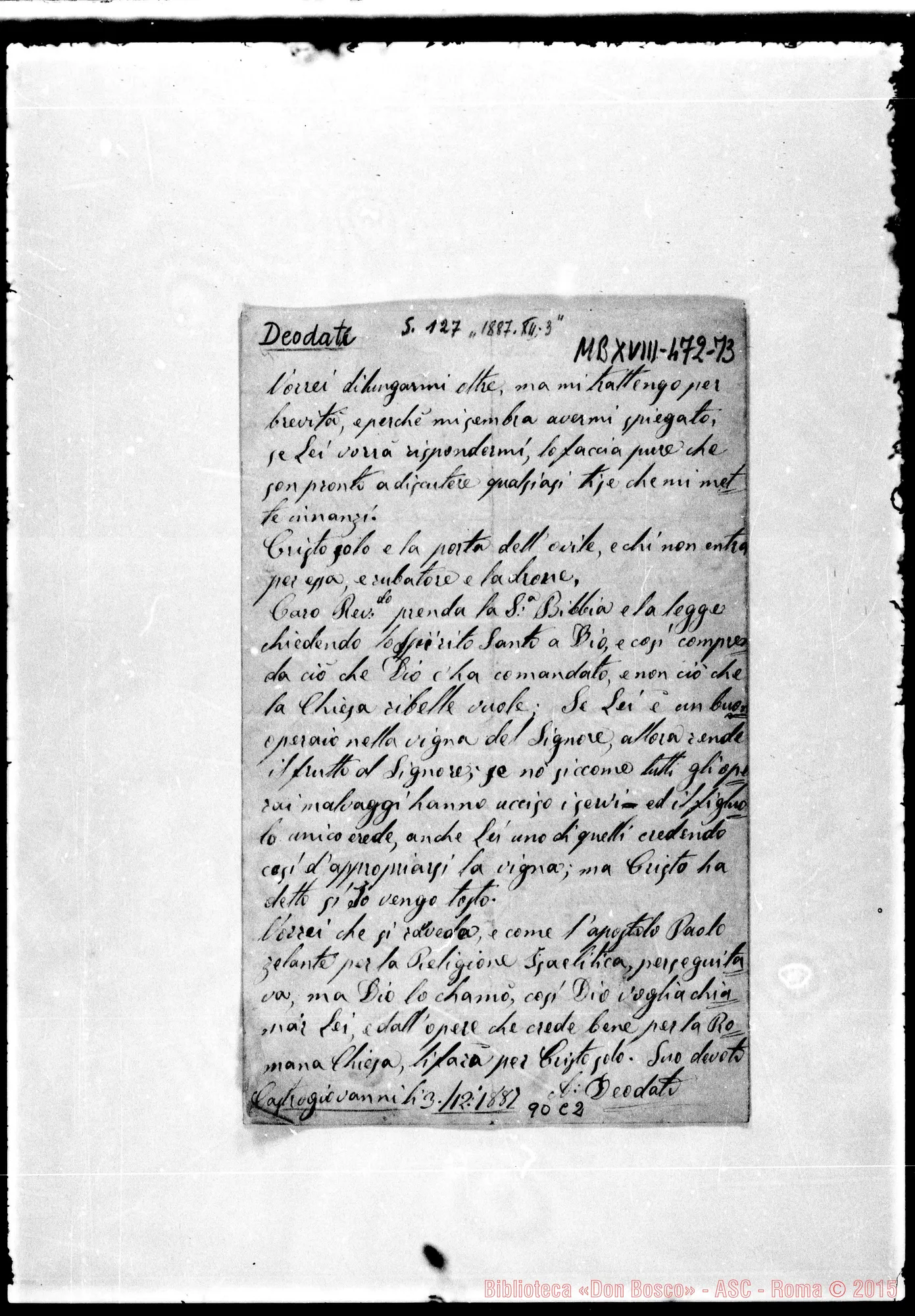 Fotogramma C 2 — Lettera: A. Deodati-Bosco (3-12-1887)