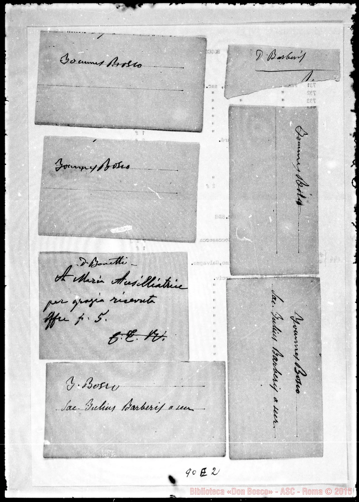Fotogramma E 2 — Autografi di Don Bosco su piccole carte