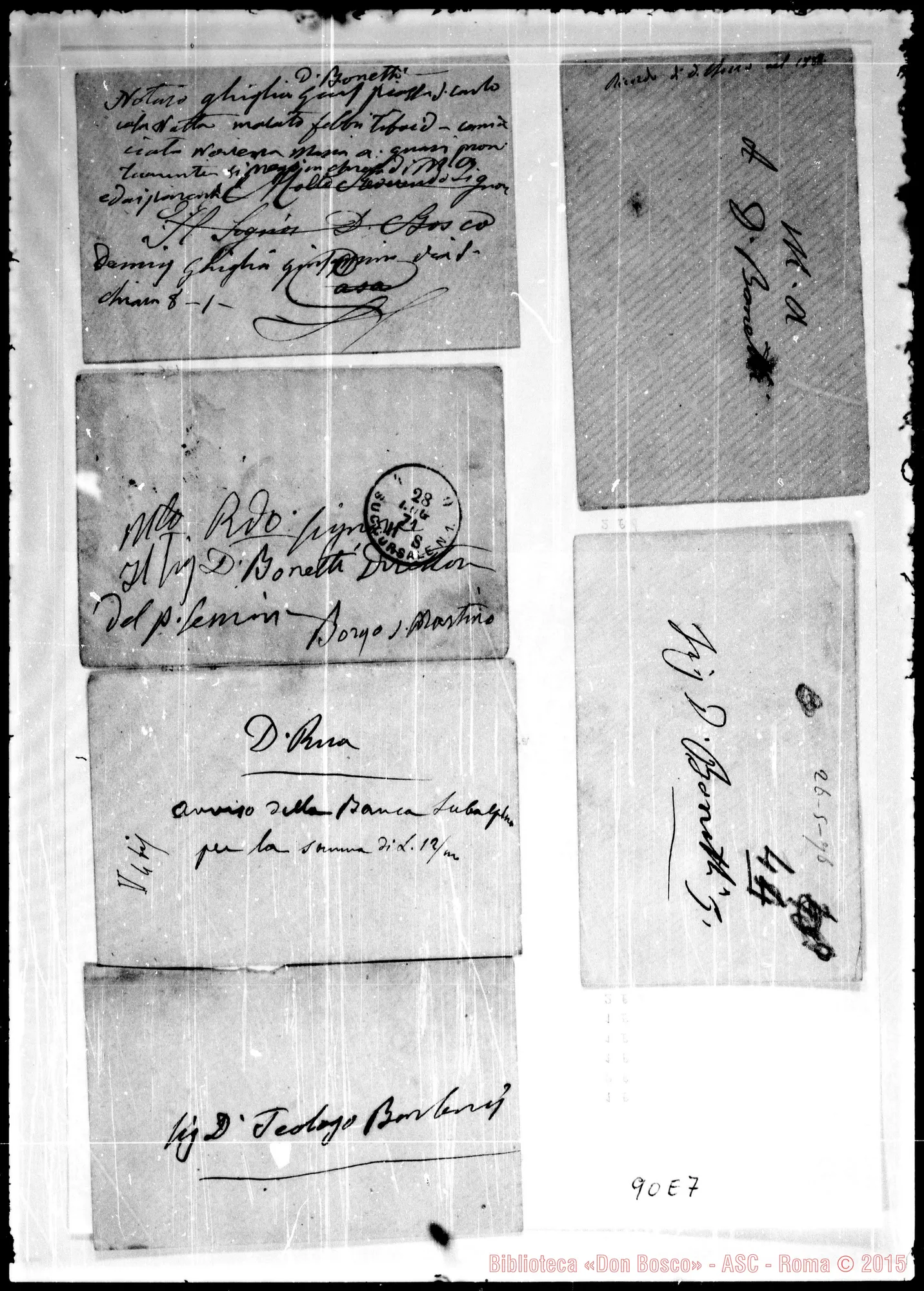 Fotogramma E 7 — Autografi di Don Bosco su buste