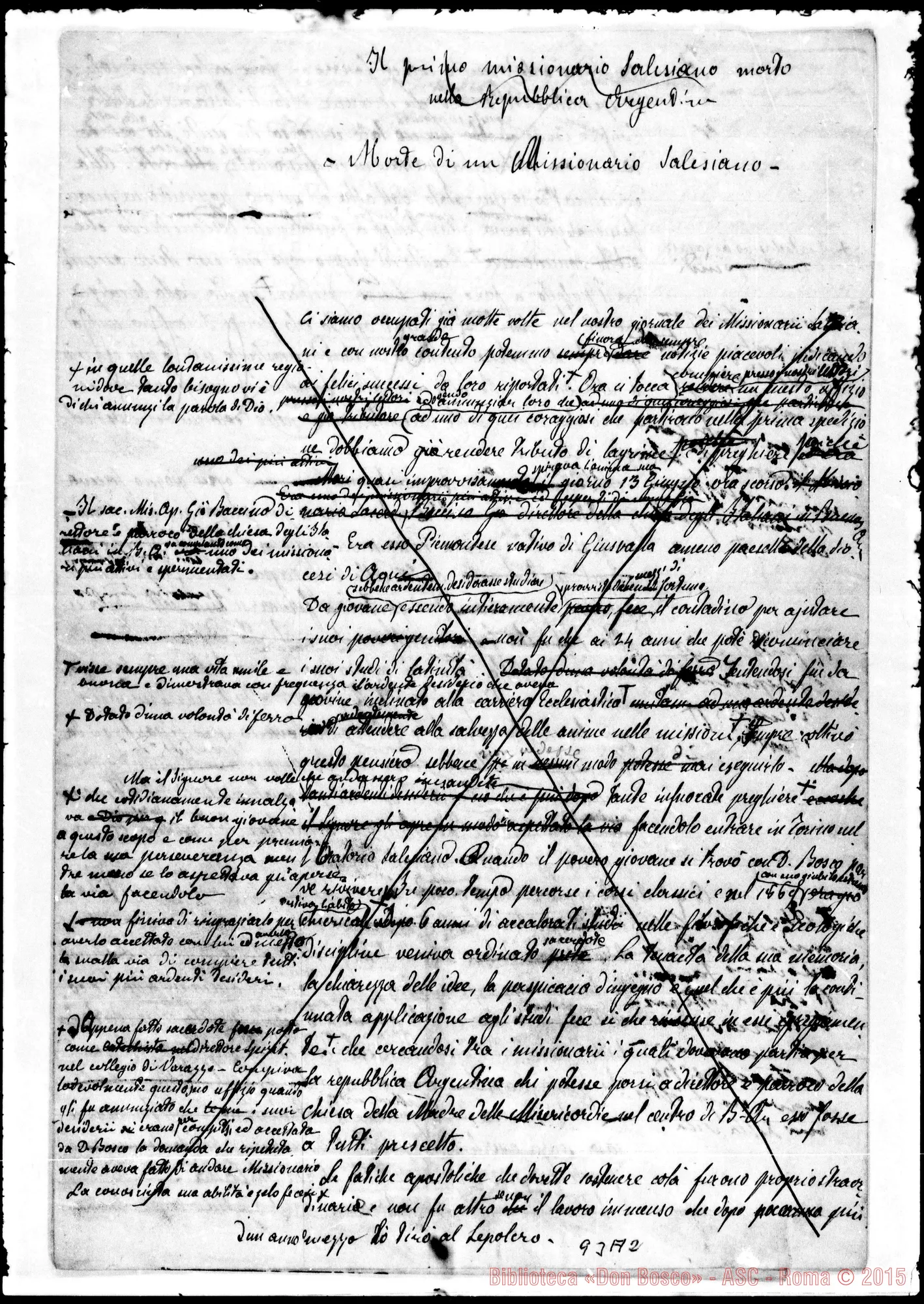 Fotogramma A 2 — Baccino (f 1878) Brano di minuta ms. con correzioni Bosco