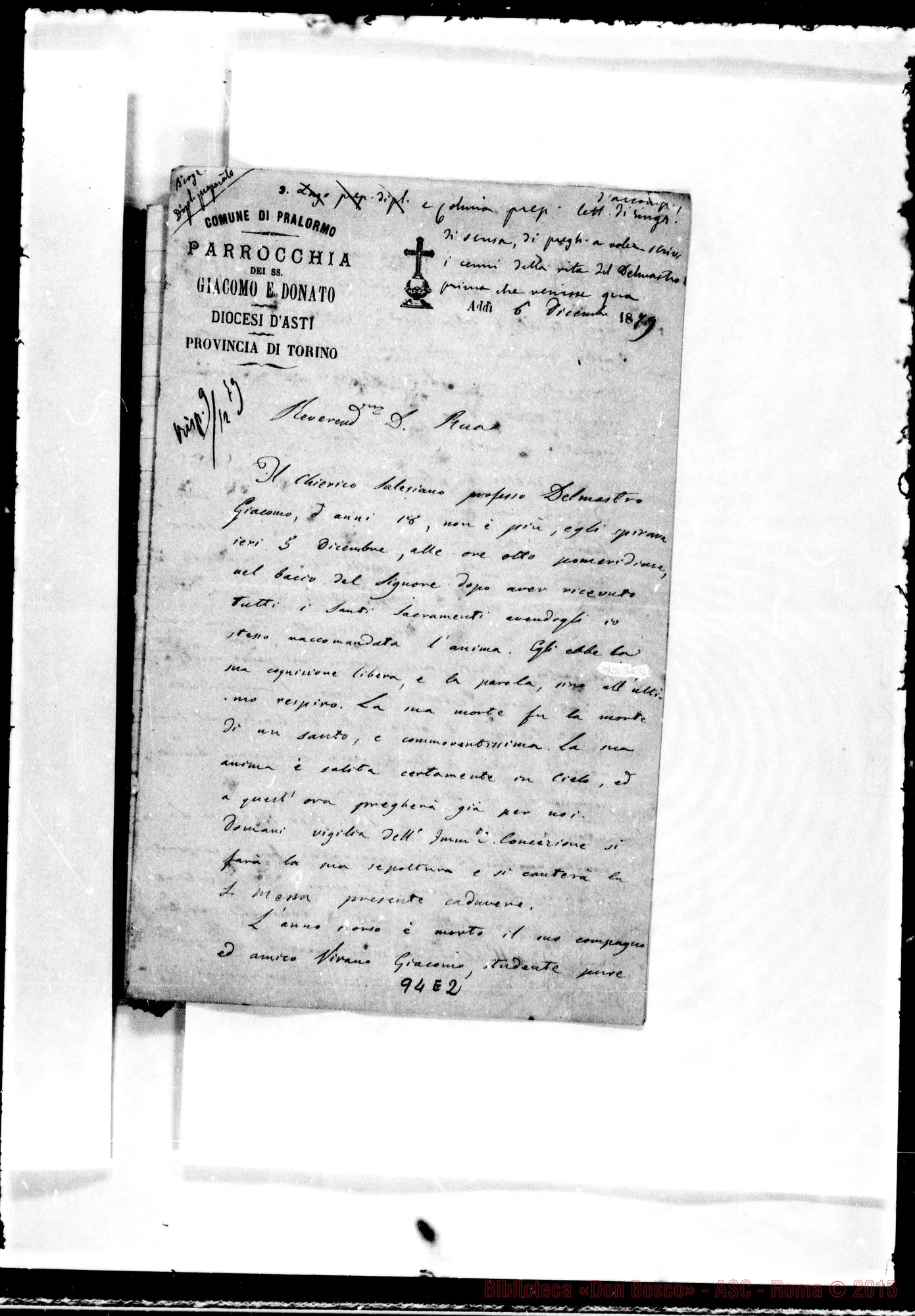 Fotogramma E 2 — Del Mastro (f 1879). Biografia in doppia redazione