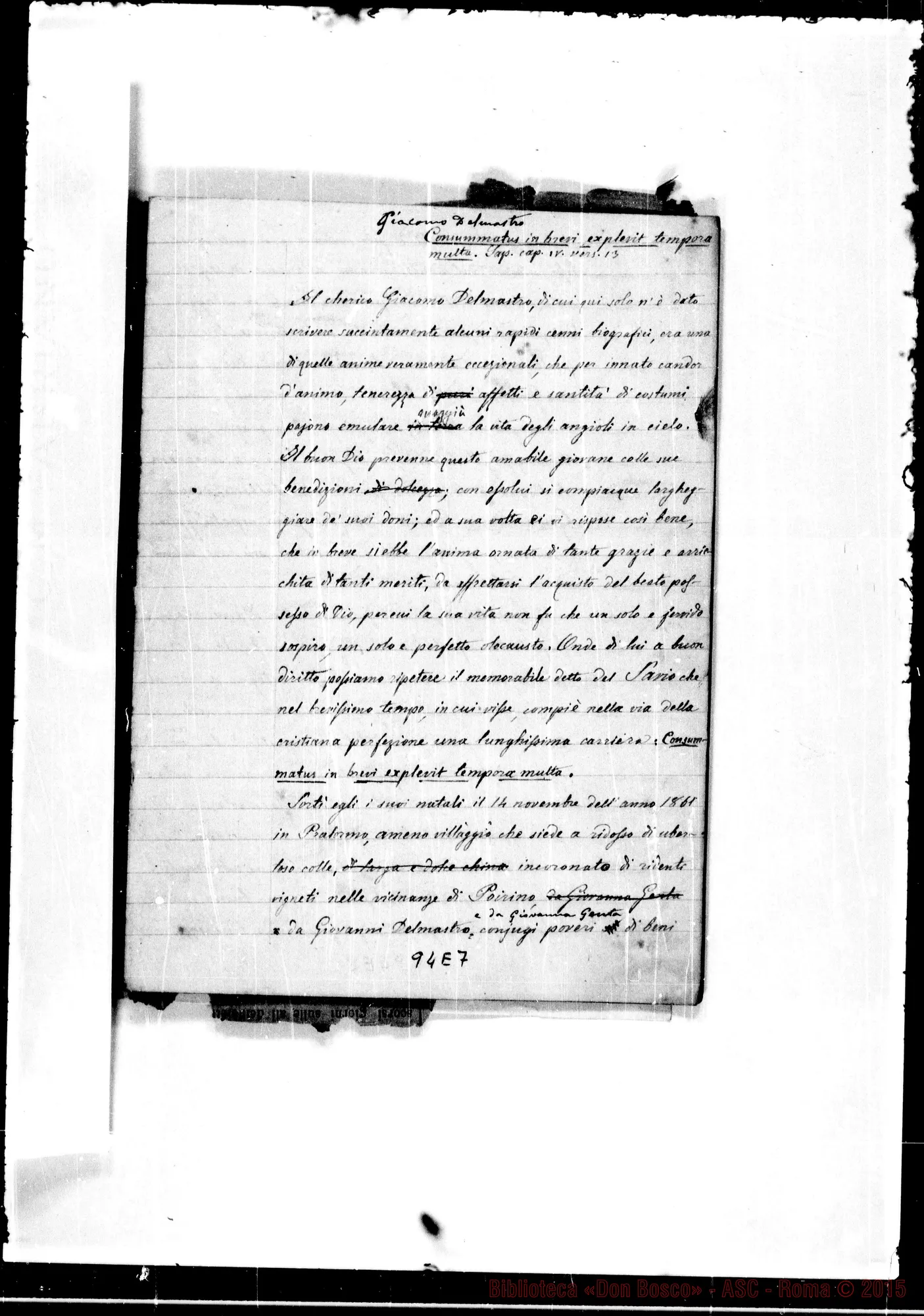 Fotogramma E 7 — Del Mastro (f 1879). Biografia in doppia redazione