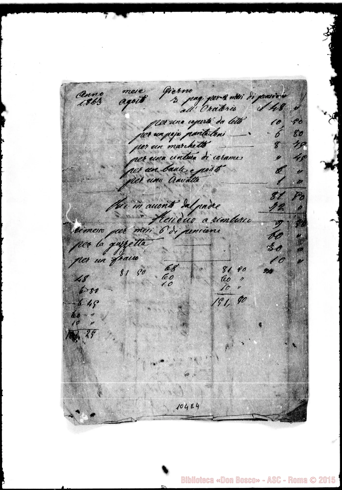 Fotogramma E 4 — (ASC 123) Lettere: Besucco-D. Pepino (suo padrino)