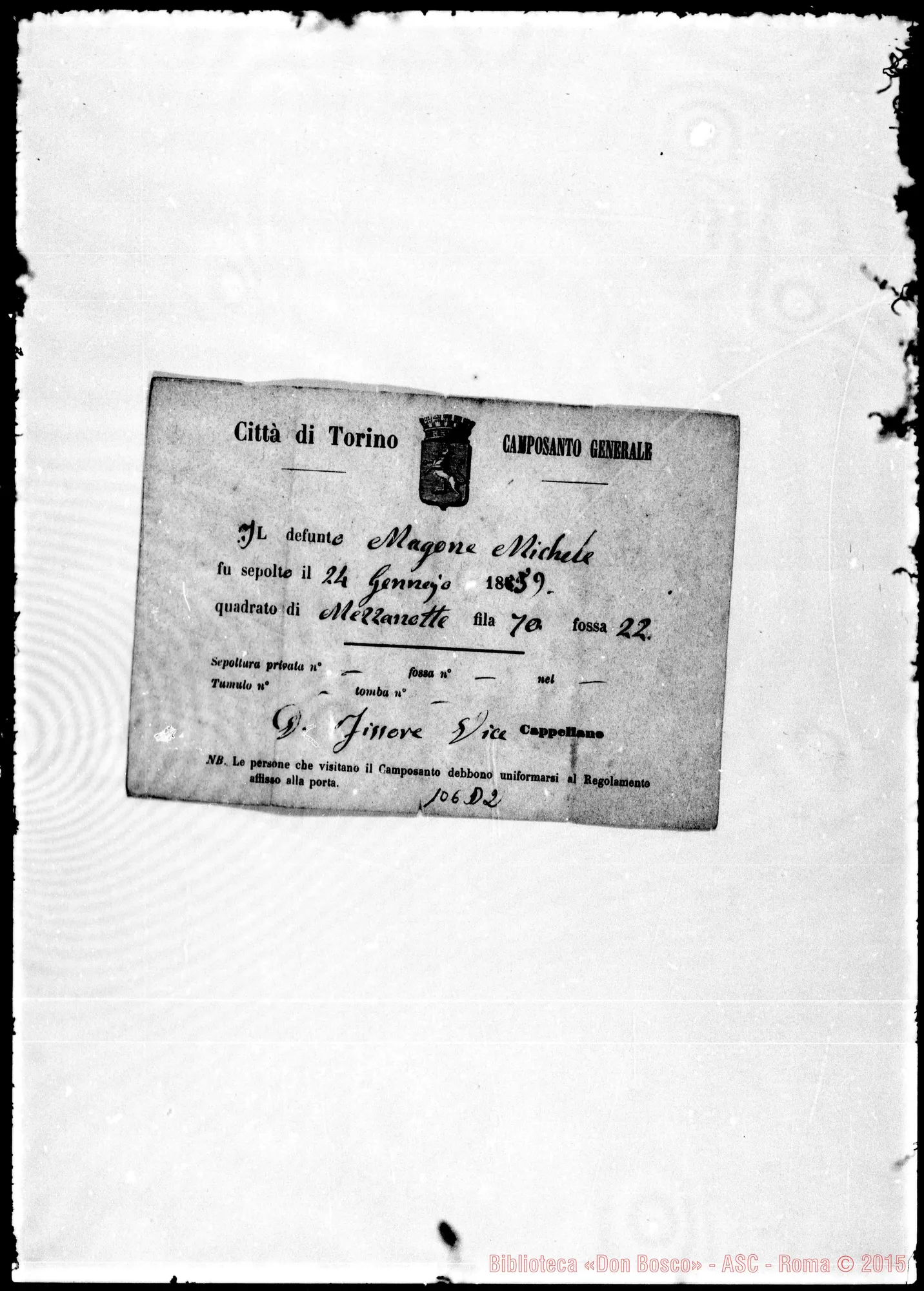 Fotogramma D 2 — Attestazione di sepoltura