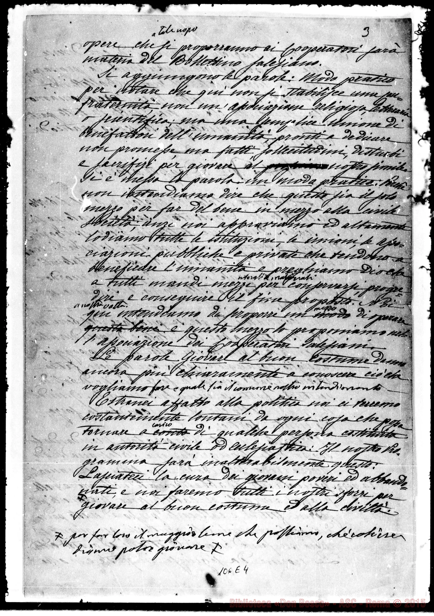Fotogramma E 4 — Il primo Bollettino. Ms. con correzioni Bosco (ASC 131.04)