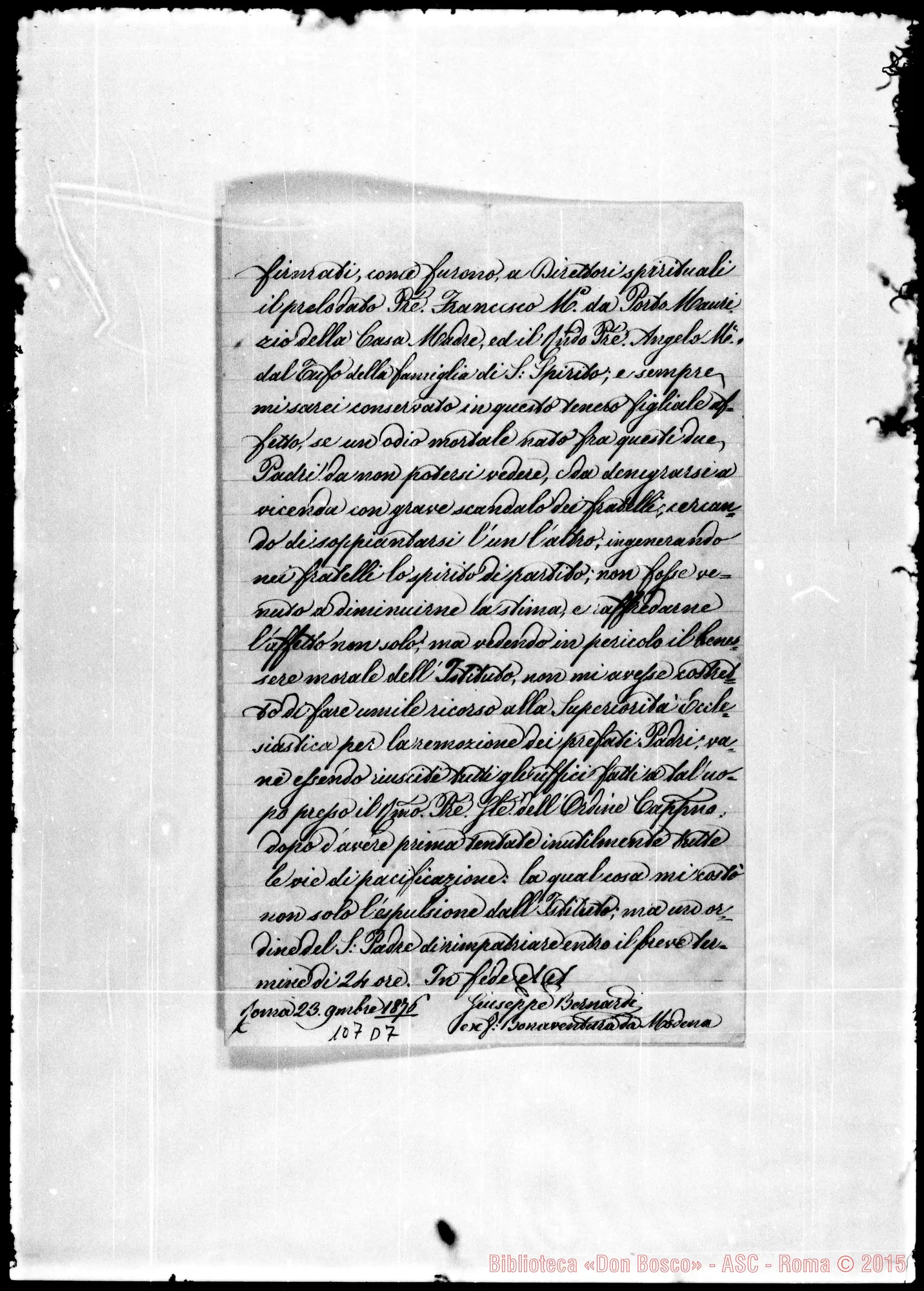 Fotogramma D 7 — Dichiarazione: Bernardi: «A chiunque…» (23-11-1876)