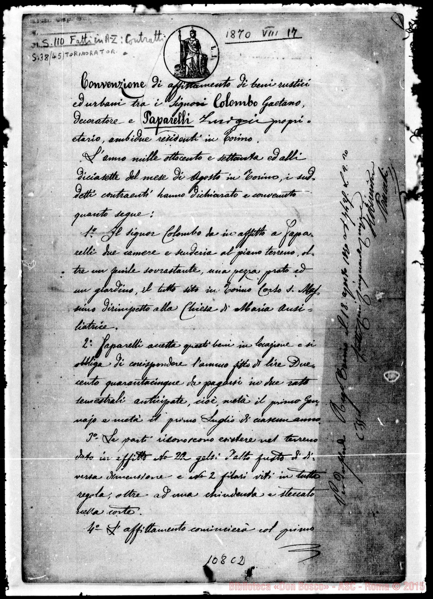 Fotogramma C 2 — Convenzione affittamento di beni rustici… Paparelli