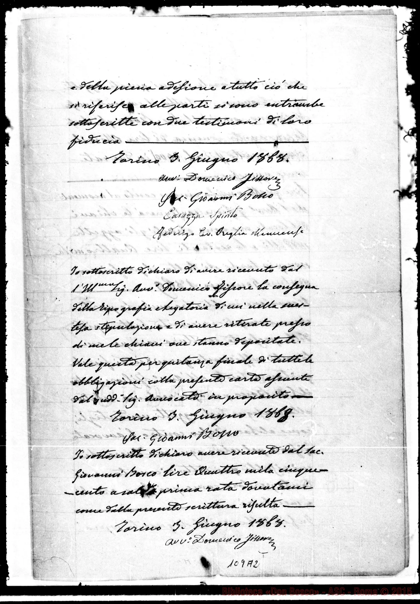 Fotogramma A 2 — Fissore: vendita tipografia. Scrittura privata. Firma aut. Bosco