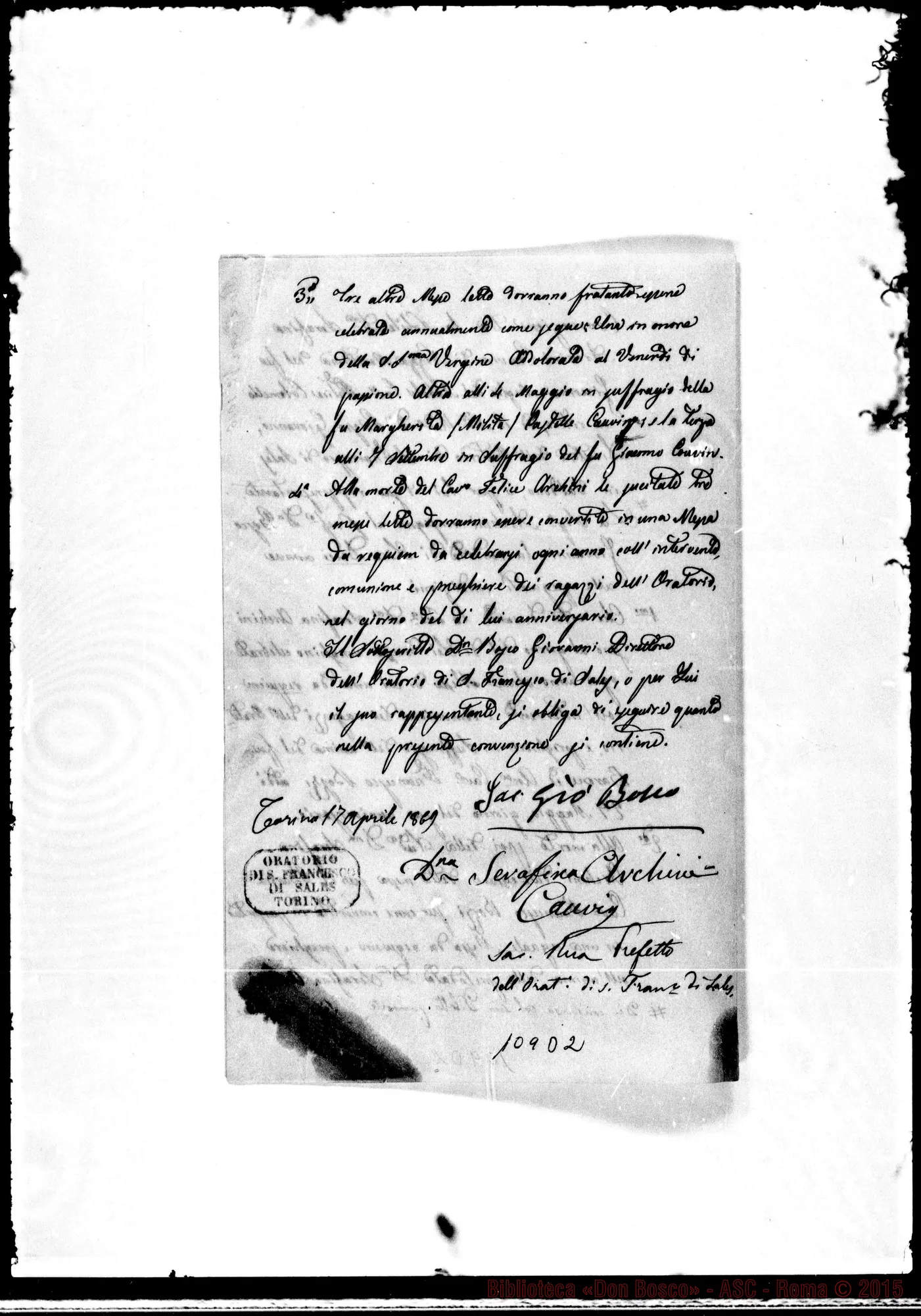 Fotogramma D 2 — Obbligo per Messe: Archini. Ms. con firma aut. Bosco