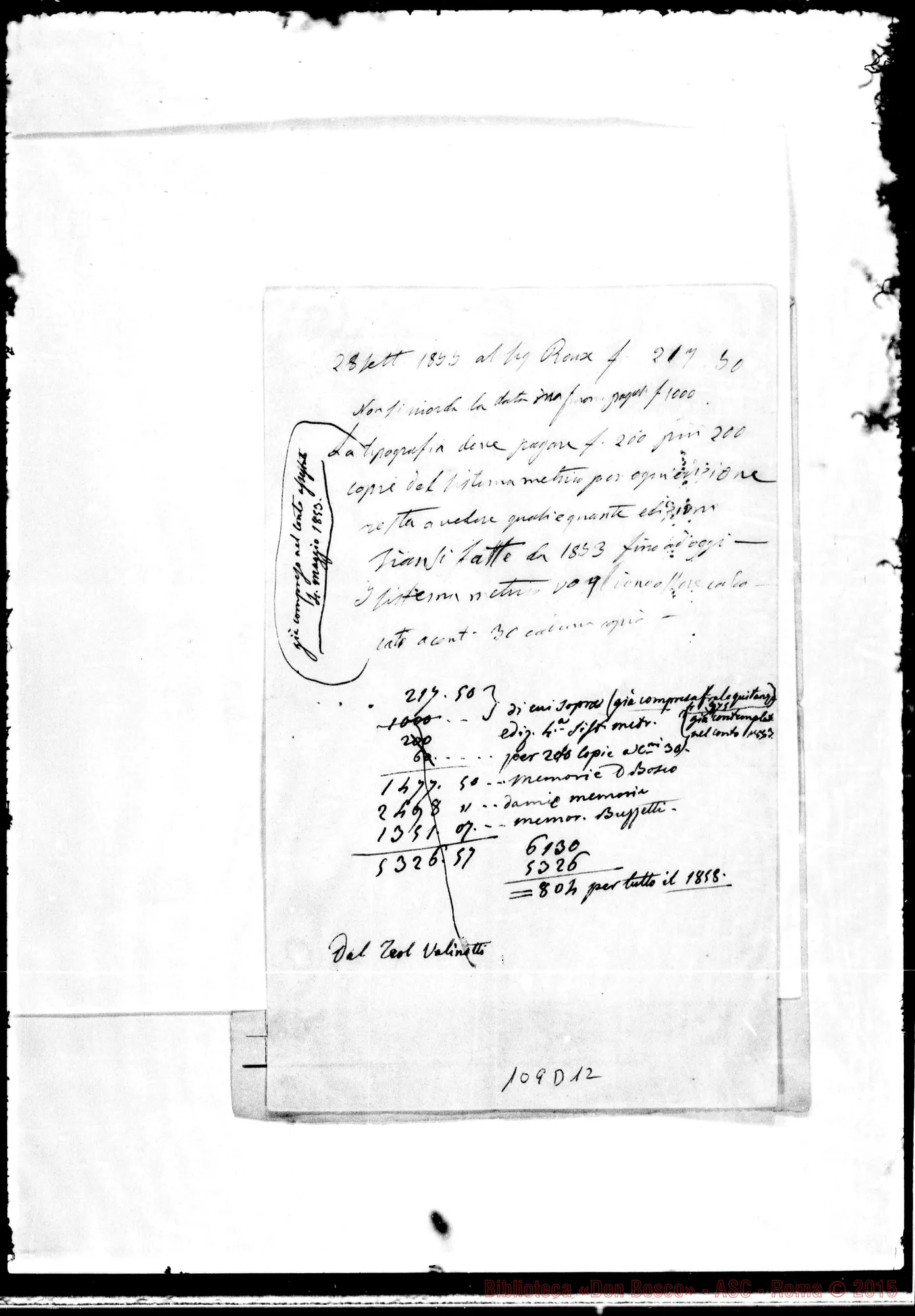 Fotogramma D 12 — Paravia. Fatture