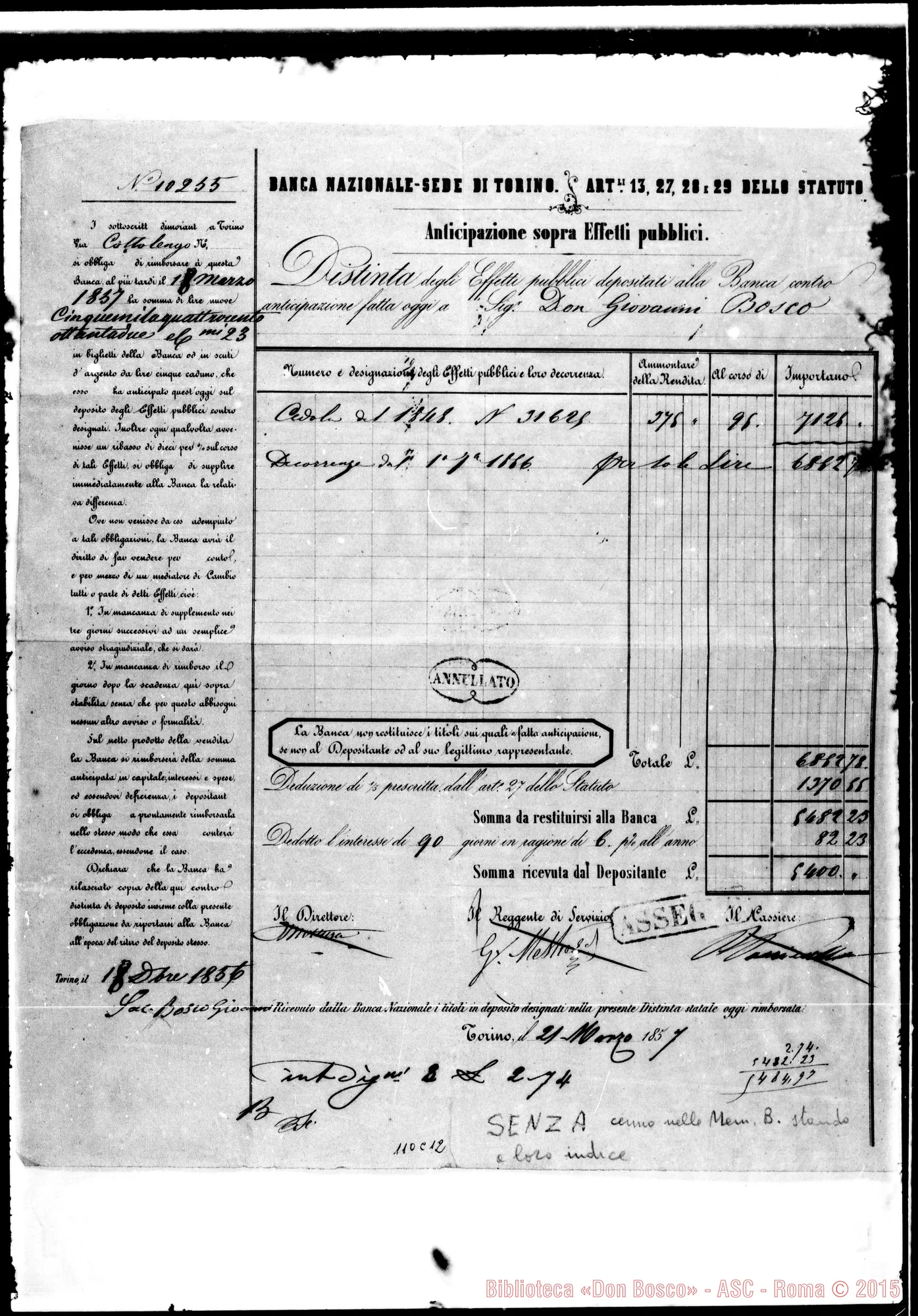 Fotogramma C 12 — Banca Nazionale: Anticipazione sopra effetti pubblici. Firma aut. Bosco