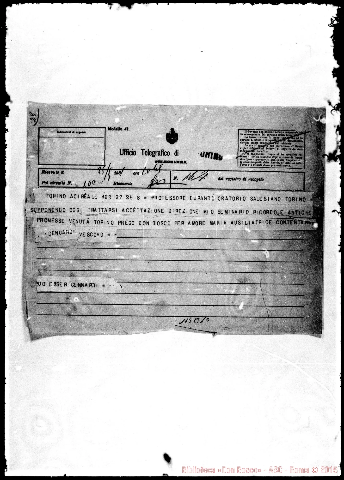 Fotogramma B 10 — Vescovo-Durando. Telegramma