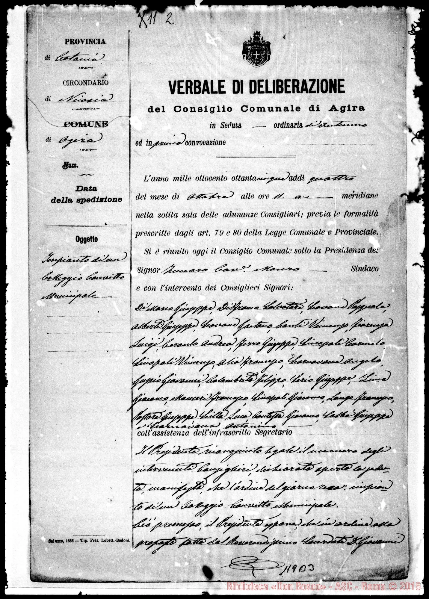 Fotogramma B 3 — Verbale di Deliberazione del Consiglio Comunale di Agira