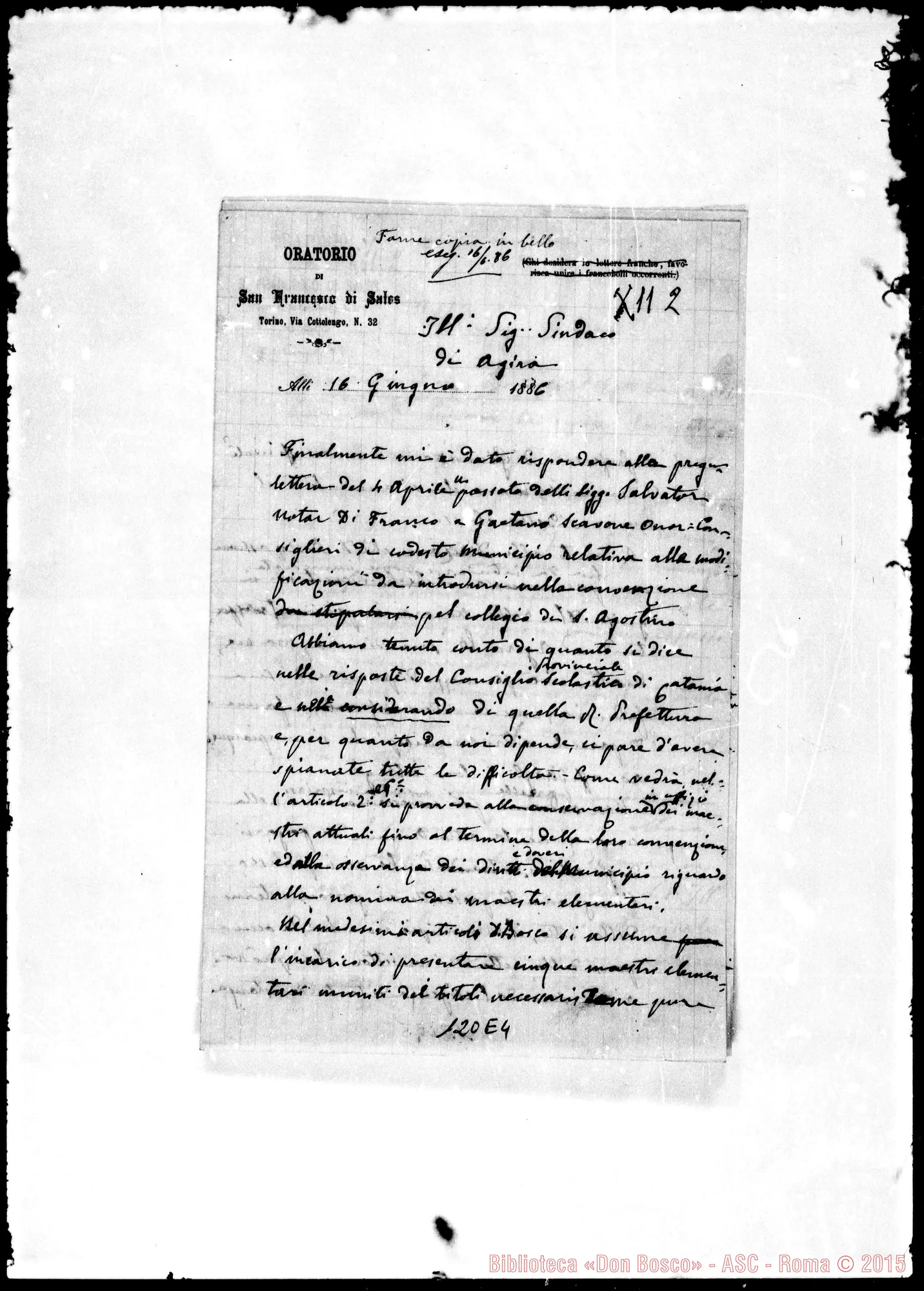 Fotogramma E 4 — Bosco-Sindaco di Agira. Minuta di lettera