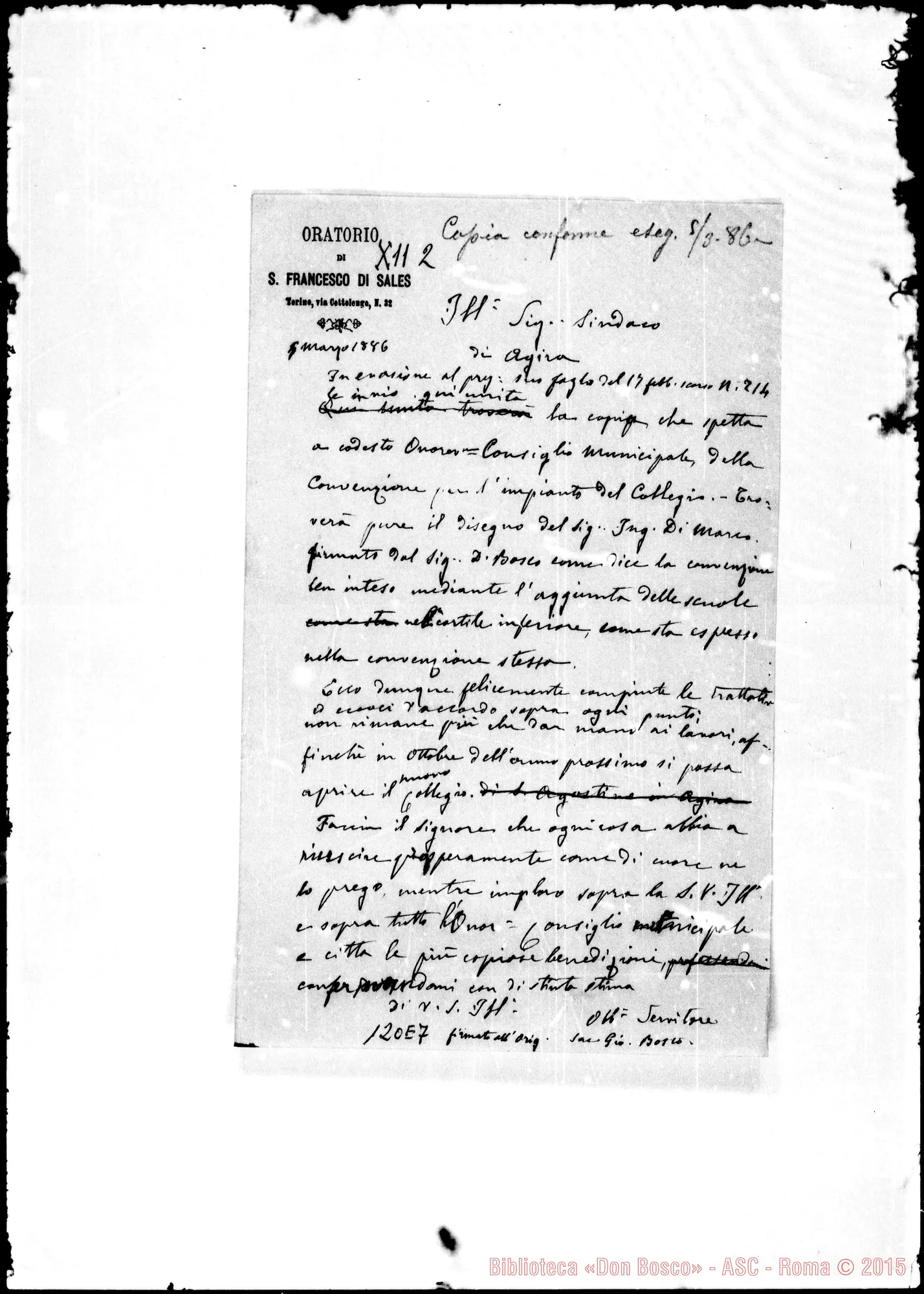 Fotogramma E 7 — Bosco-Sindaco di Agira. Minuta di lettera