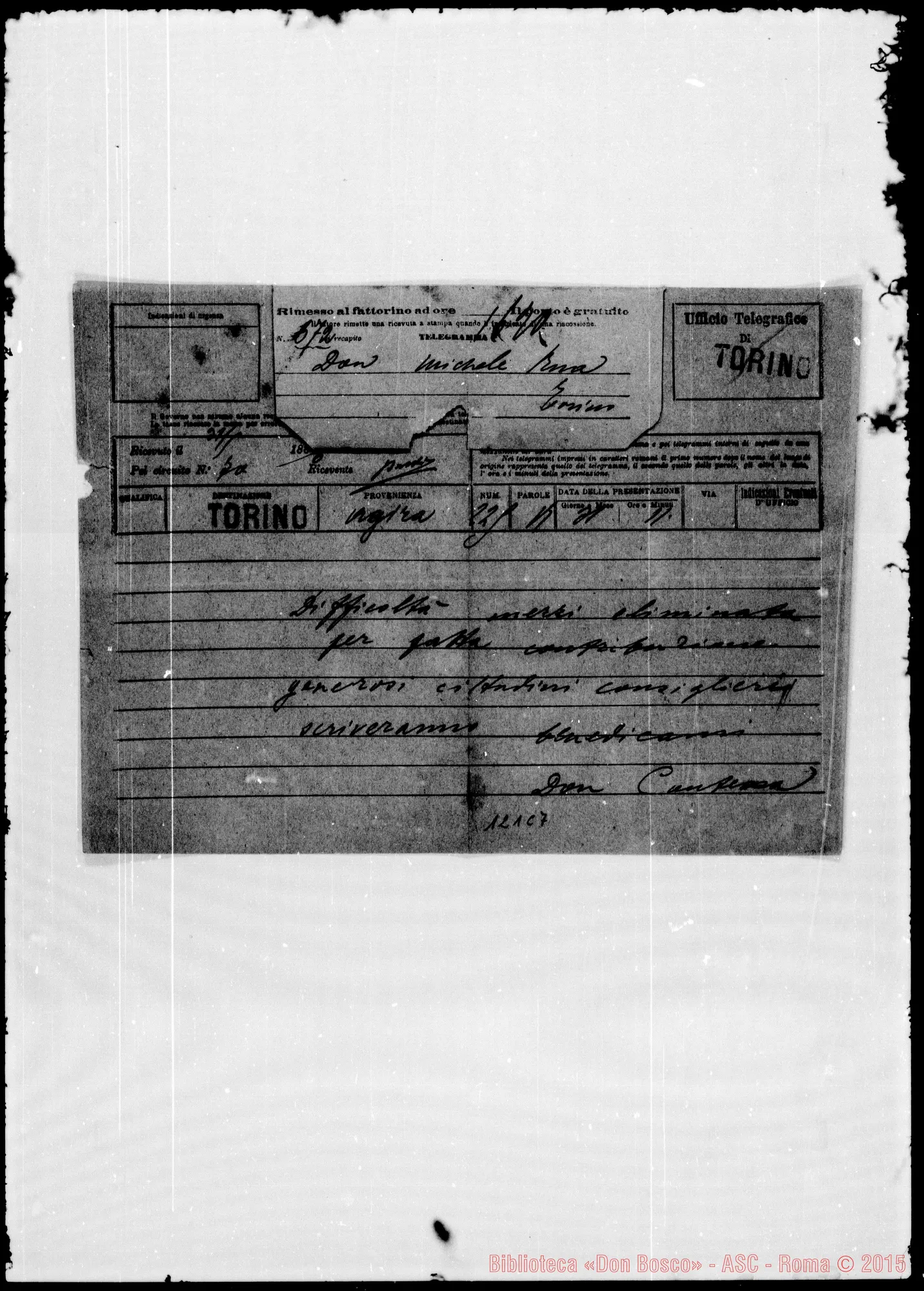 Fotogramma C 7 — Contessa-Rua. Telegramma