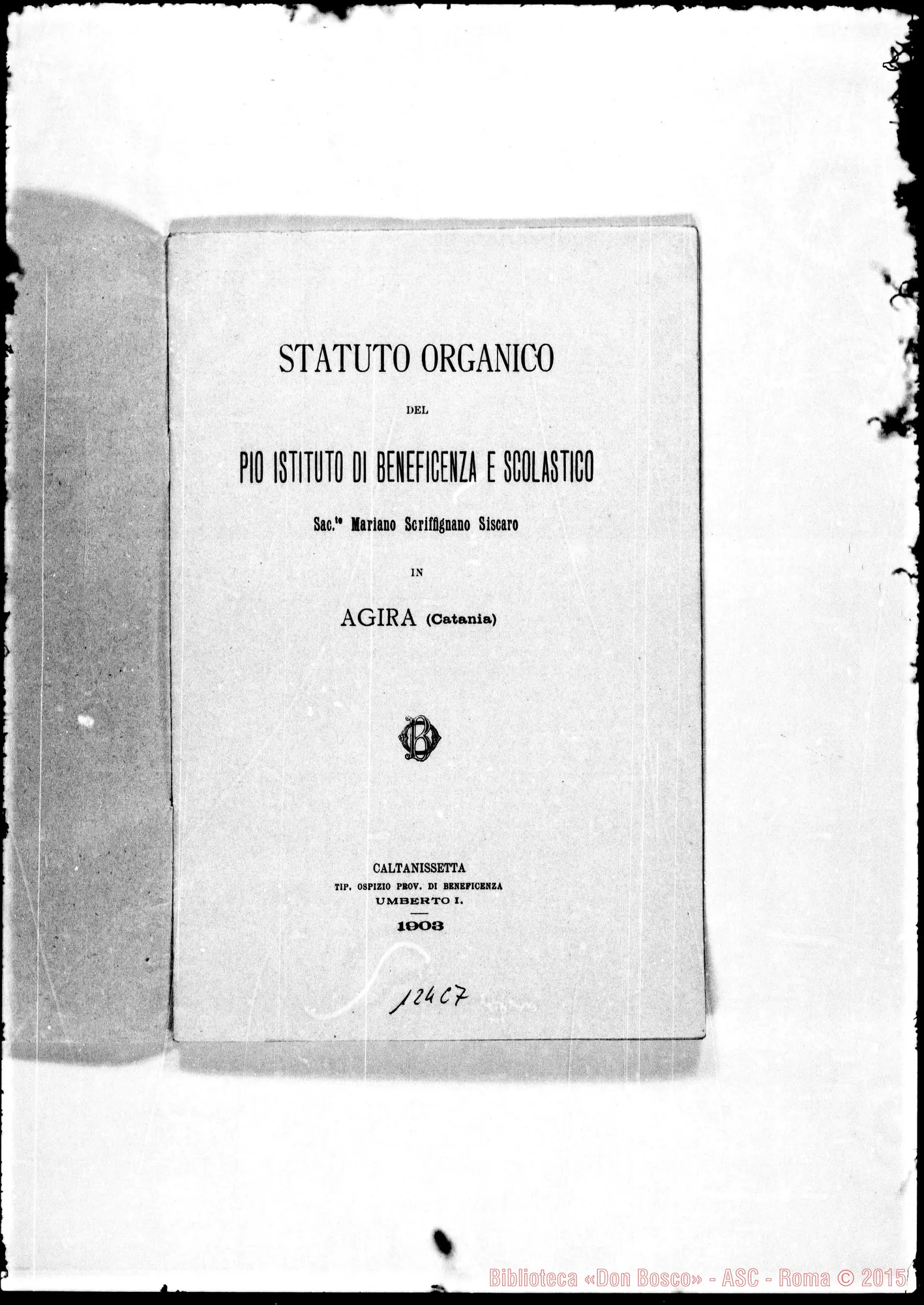 Fotogramma C 7 — Statuto Organico del Pio Istituto… Sacerdote Mariano Scriffignano